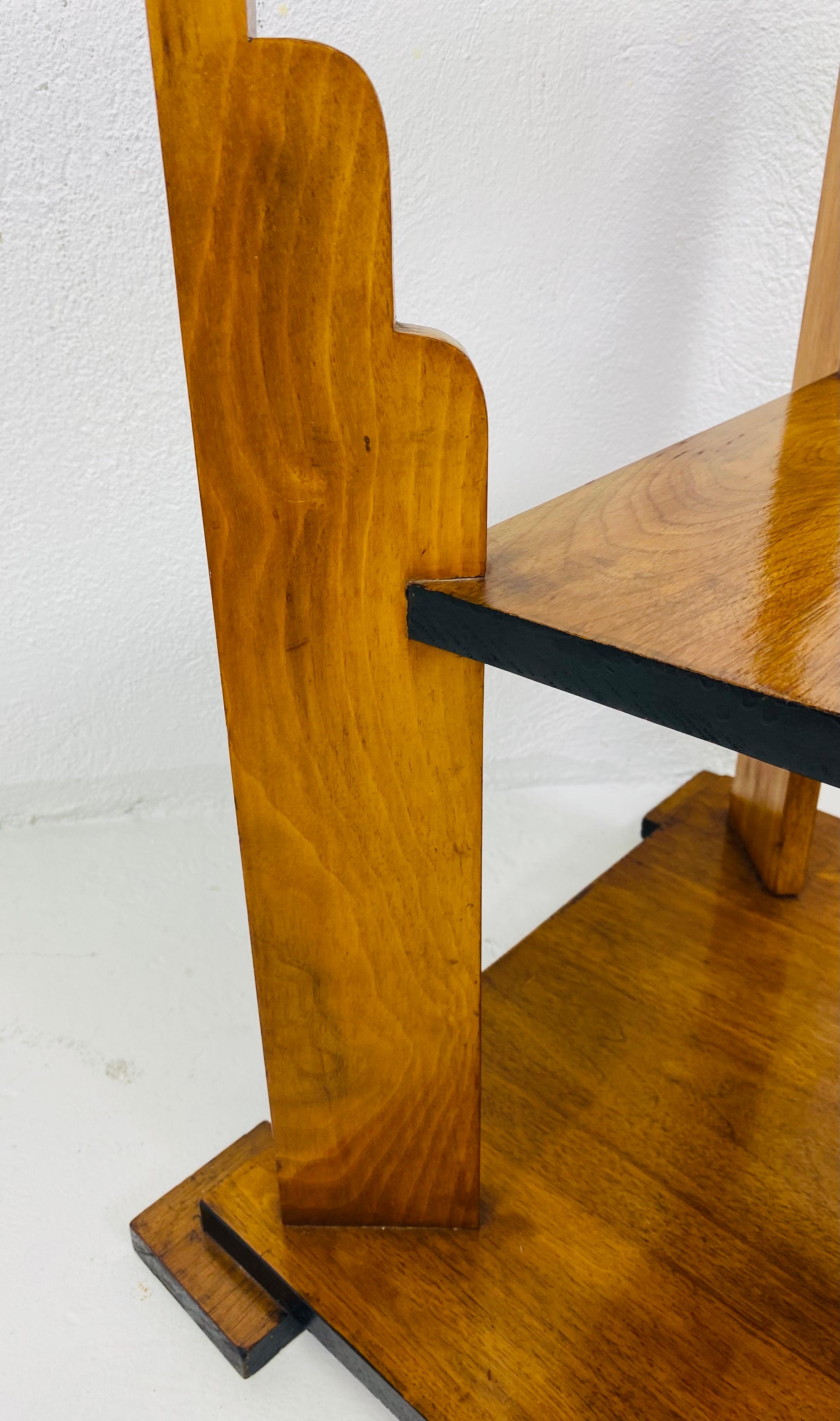 Early 20th century three tiered Art Deco walnut side table 1