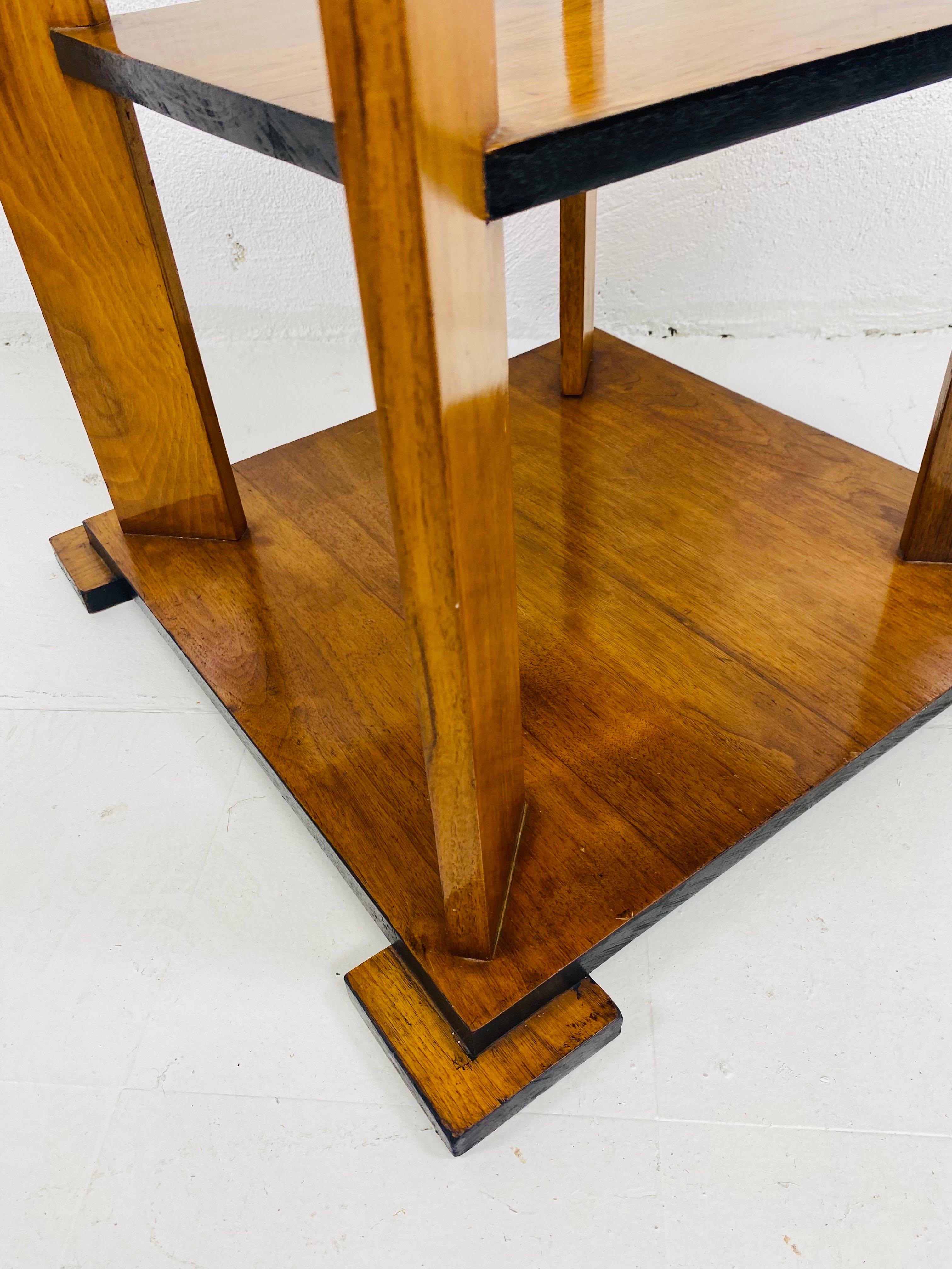 Early 20th century three tiered Art Deco walnut side table 2