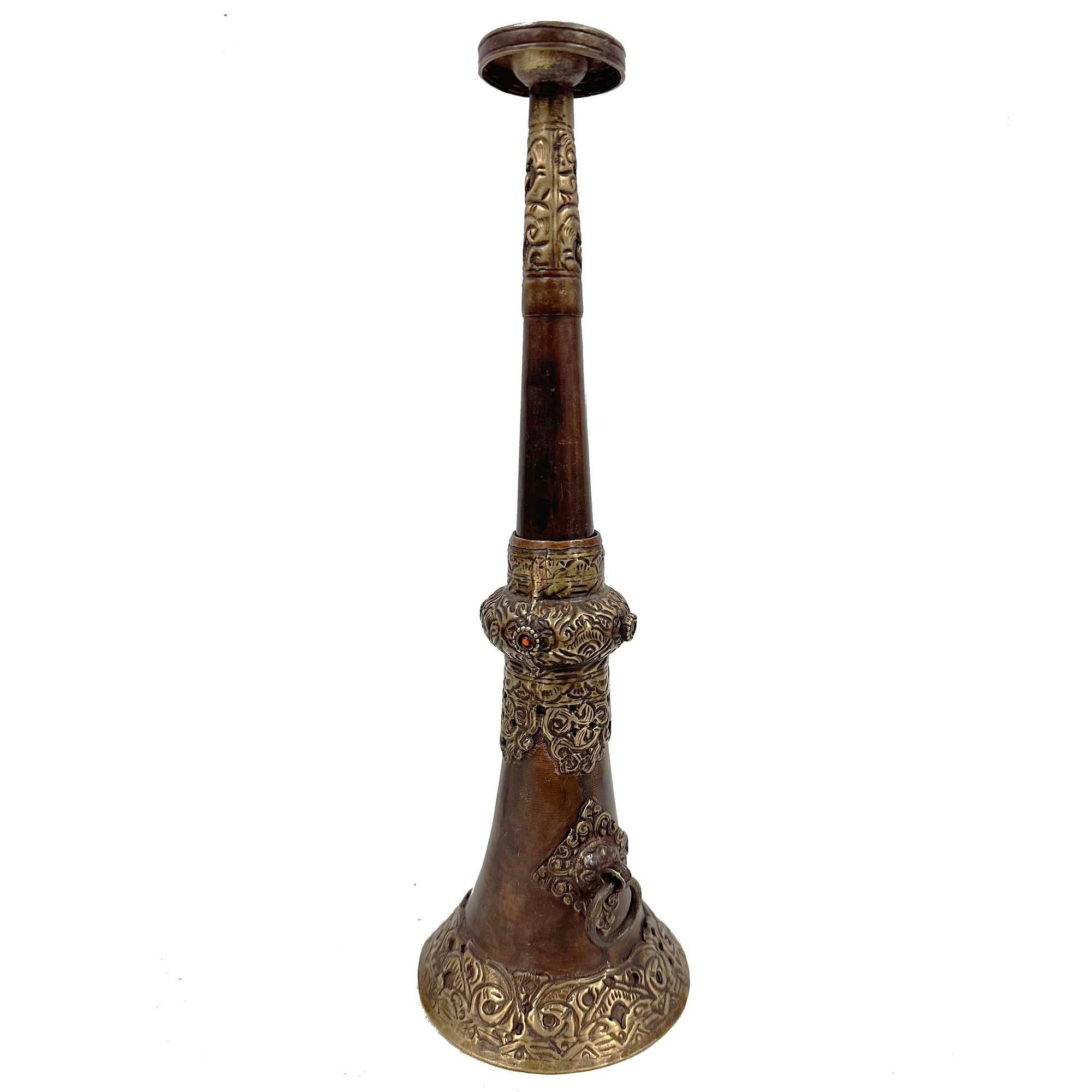 Hand-Crafted Early 20th Century Tibetan Handcrafted Buddhist Festival Trumpet, Rag-Dung For Sale