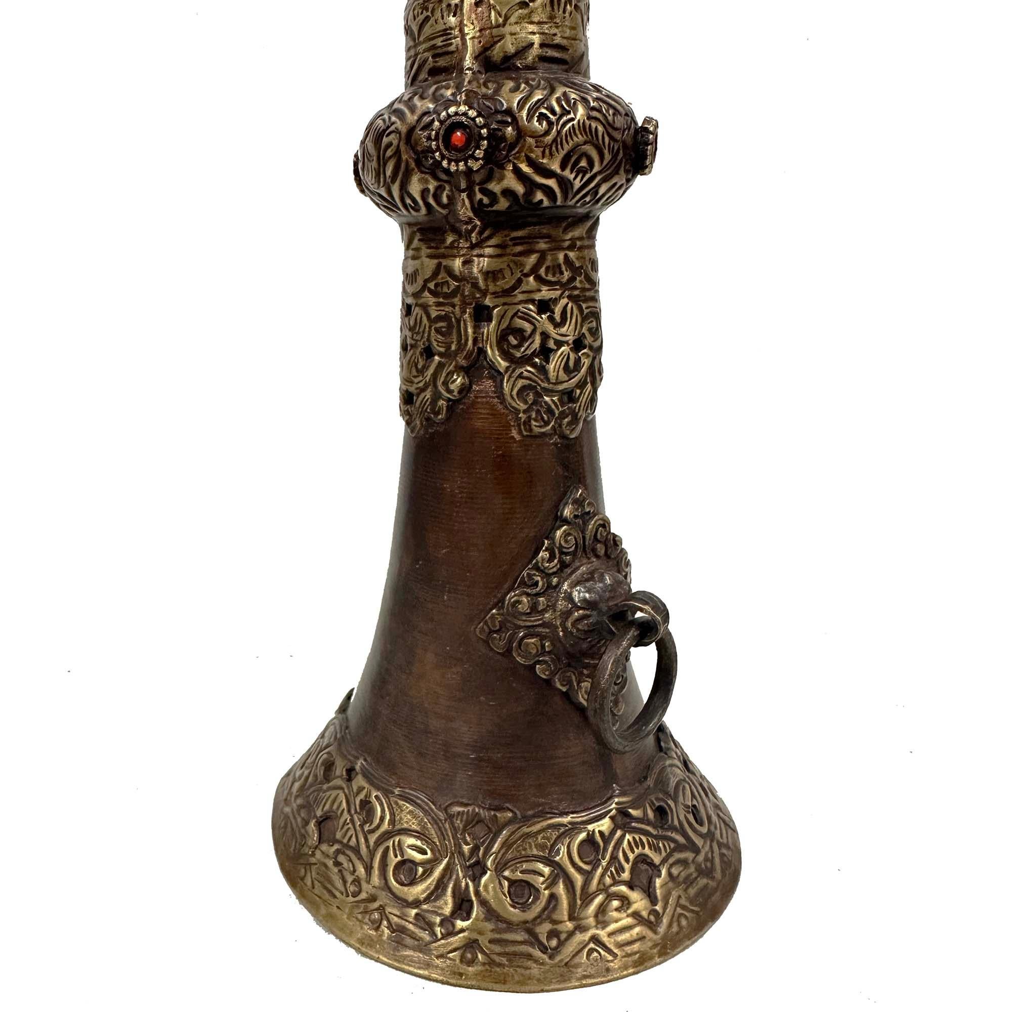 Brass Early 20th Century Tibetan Handcrafted Buddhist Festival Trumpet, Rag-Dung For Sale