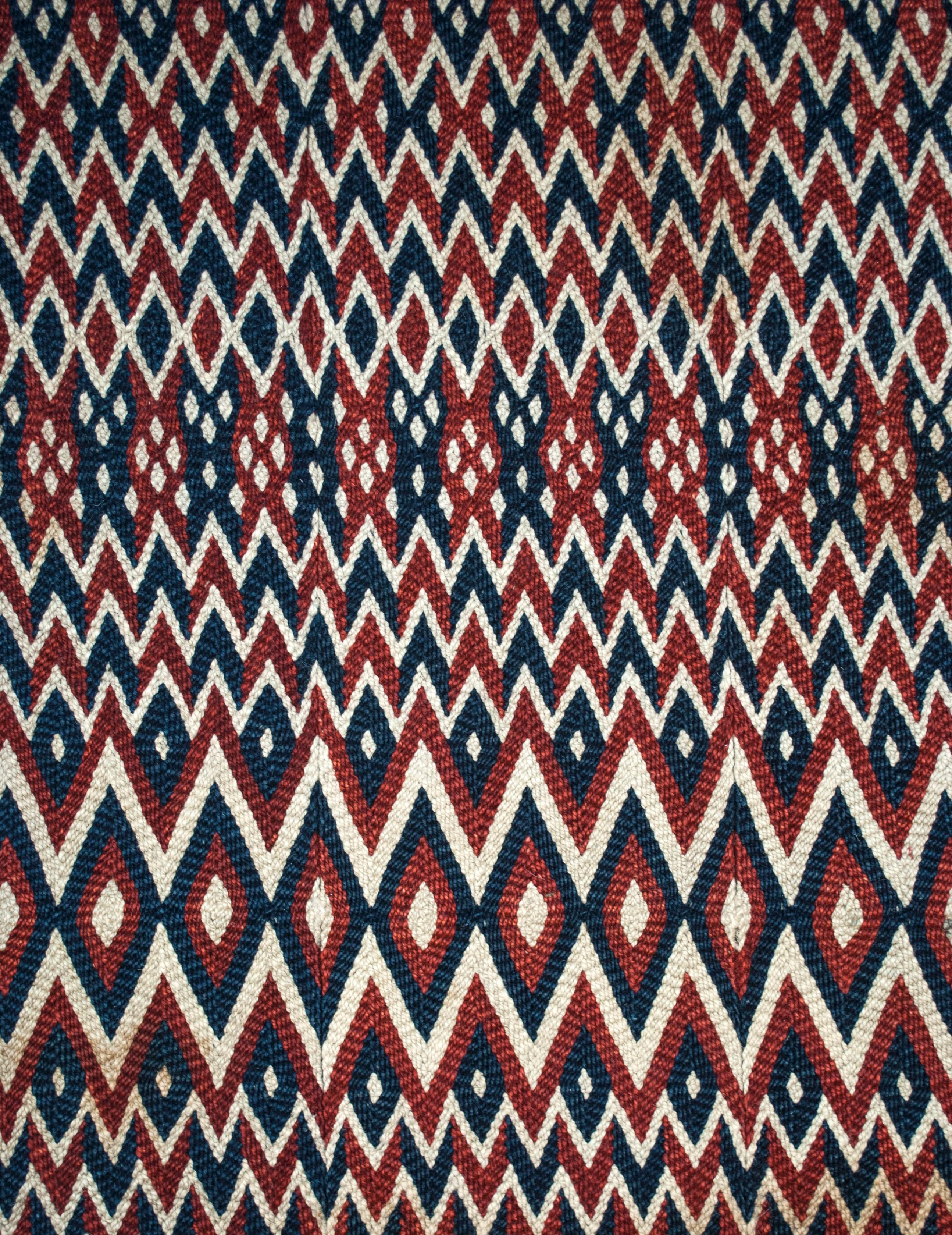 Early 20th century Tibetan horse trapping, West Tibet

This robust and graphically dazzling textile from the Tibetan plateau would have been used as either an under or over-saddle blanket. Made by nomadic herders from west Tibet using a ply-split