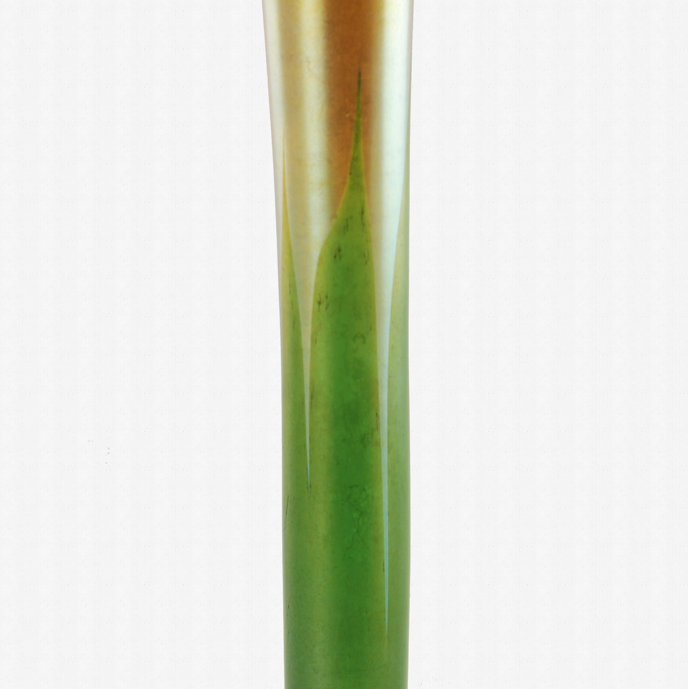 Arts and Crafts Early 20th Century Tiffany & Co Favrile Glass Bud Vase with Bronze Base