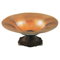 Early 20th Century Tiffany Favrile Art Glass Console Bowl with Bronze Base