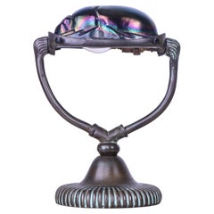 Early 20th Century Tiffany Style Scarab Lamp in Bronze and Glass