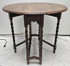 Early 20th Century Tiger Oak Barley Twist Gateleg Dropleaf Oval Side Table