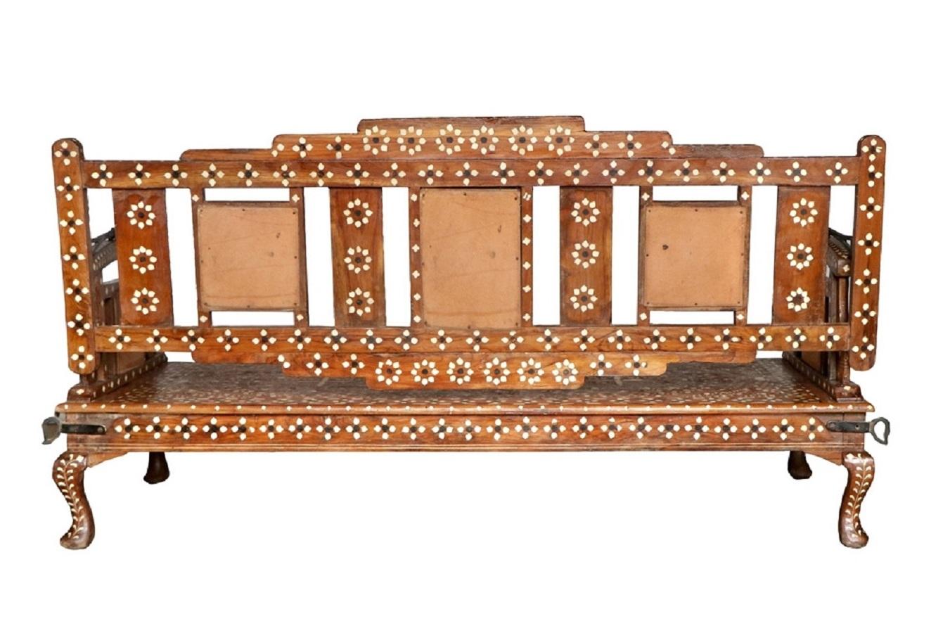 Early 20th Century Tiled Swing Bench with Bone Inlay, 20th Century In Excellent Condition For Sale In London, GB