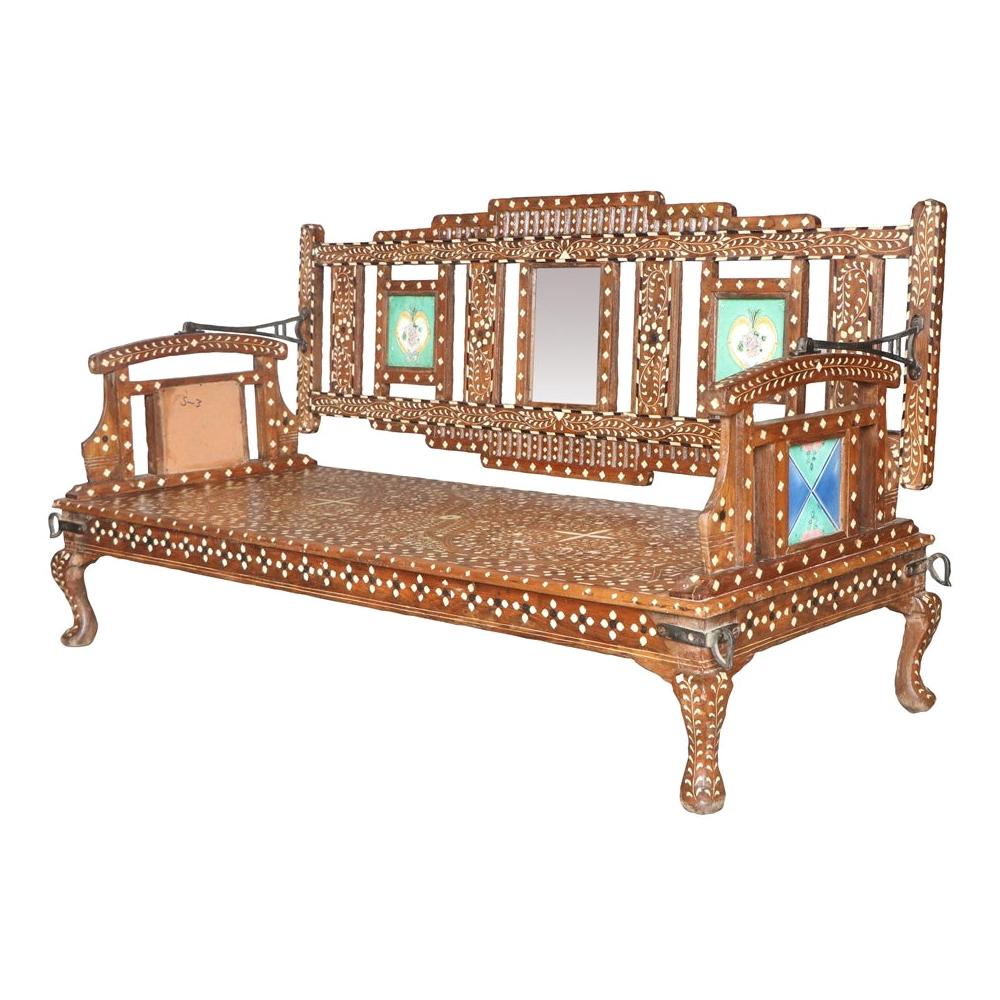 Early 20th Century Tiled Swing Bench with Bone Inlay, 20th Century For Sale