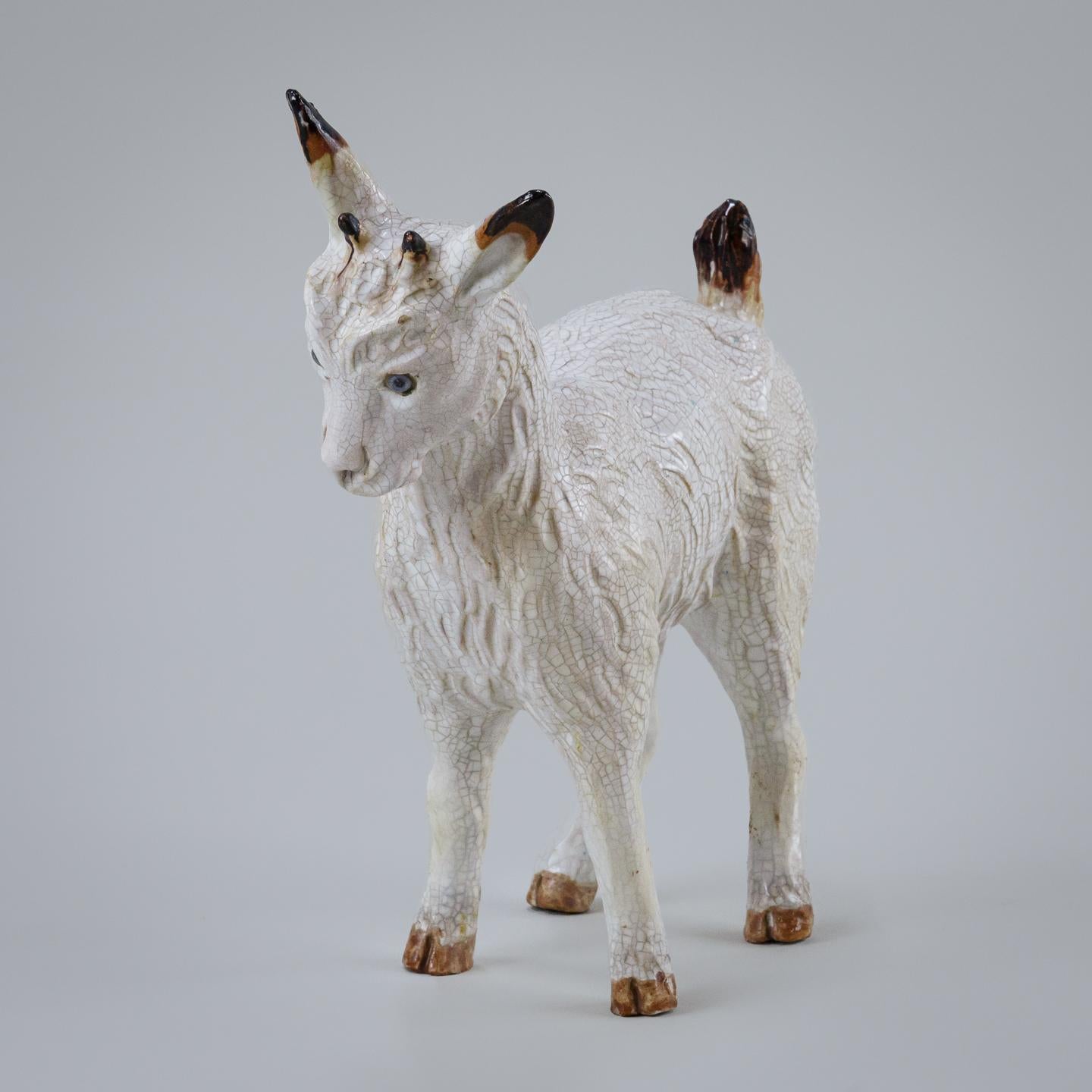 Early 20th Century Tin Glaze Pygmy Goat by Bavent 1