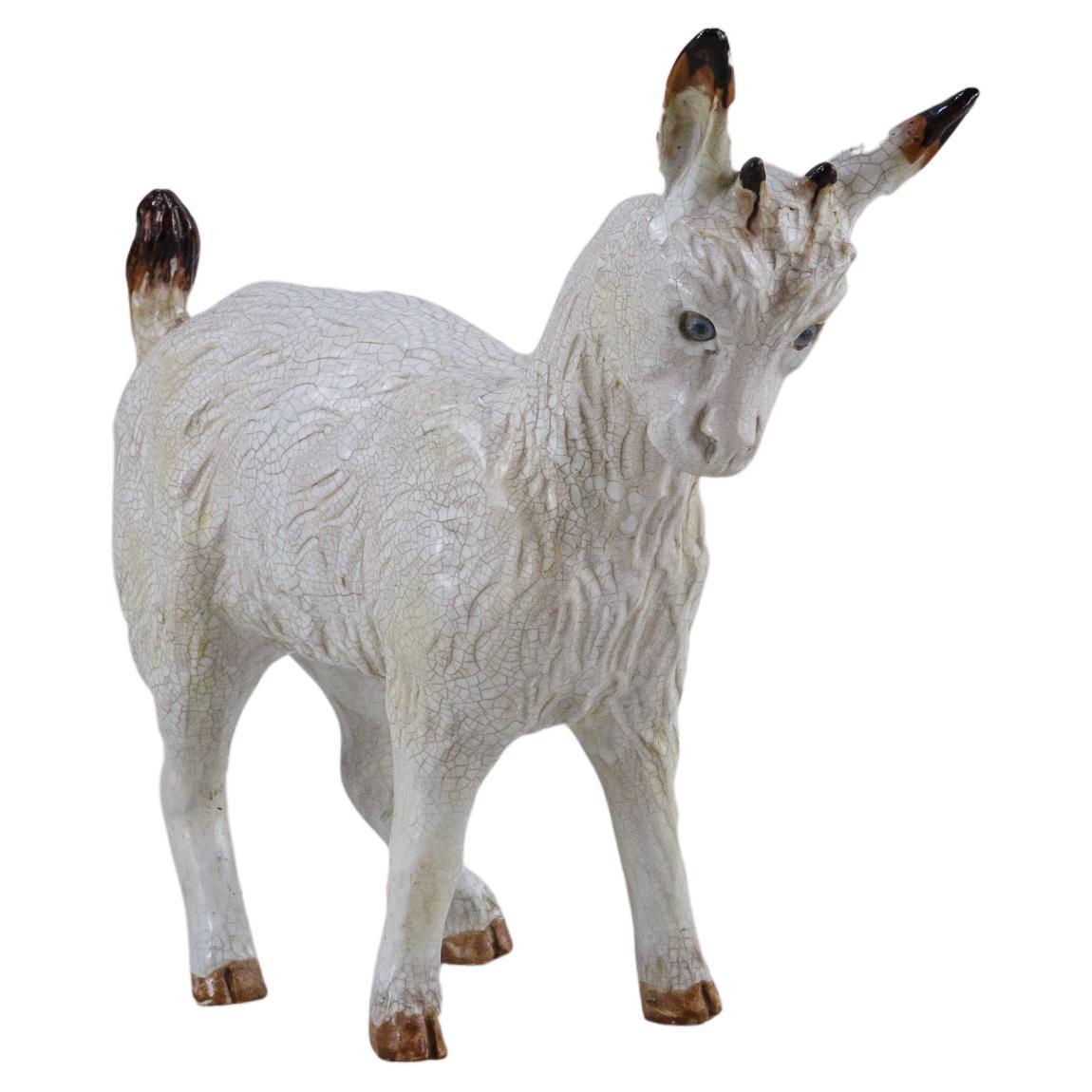 Early 20th Century Tin Glaze Pygmy Goat by Bavent