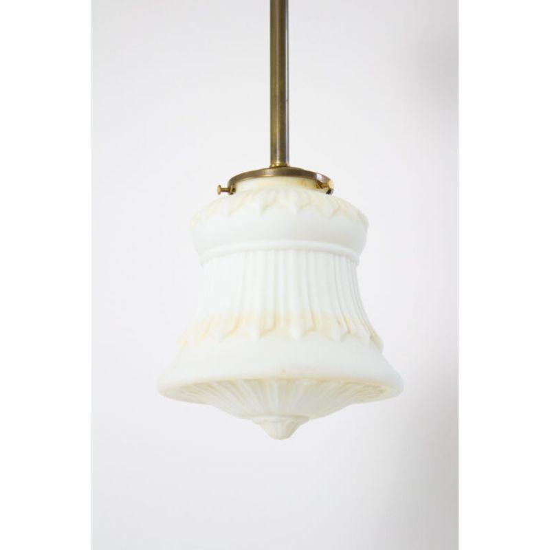 Neoclassical Revival Early 20th Century Tinted White Glass and Brass Pole Pendant For Sale