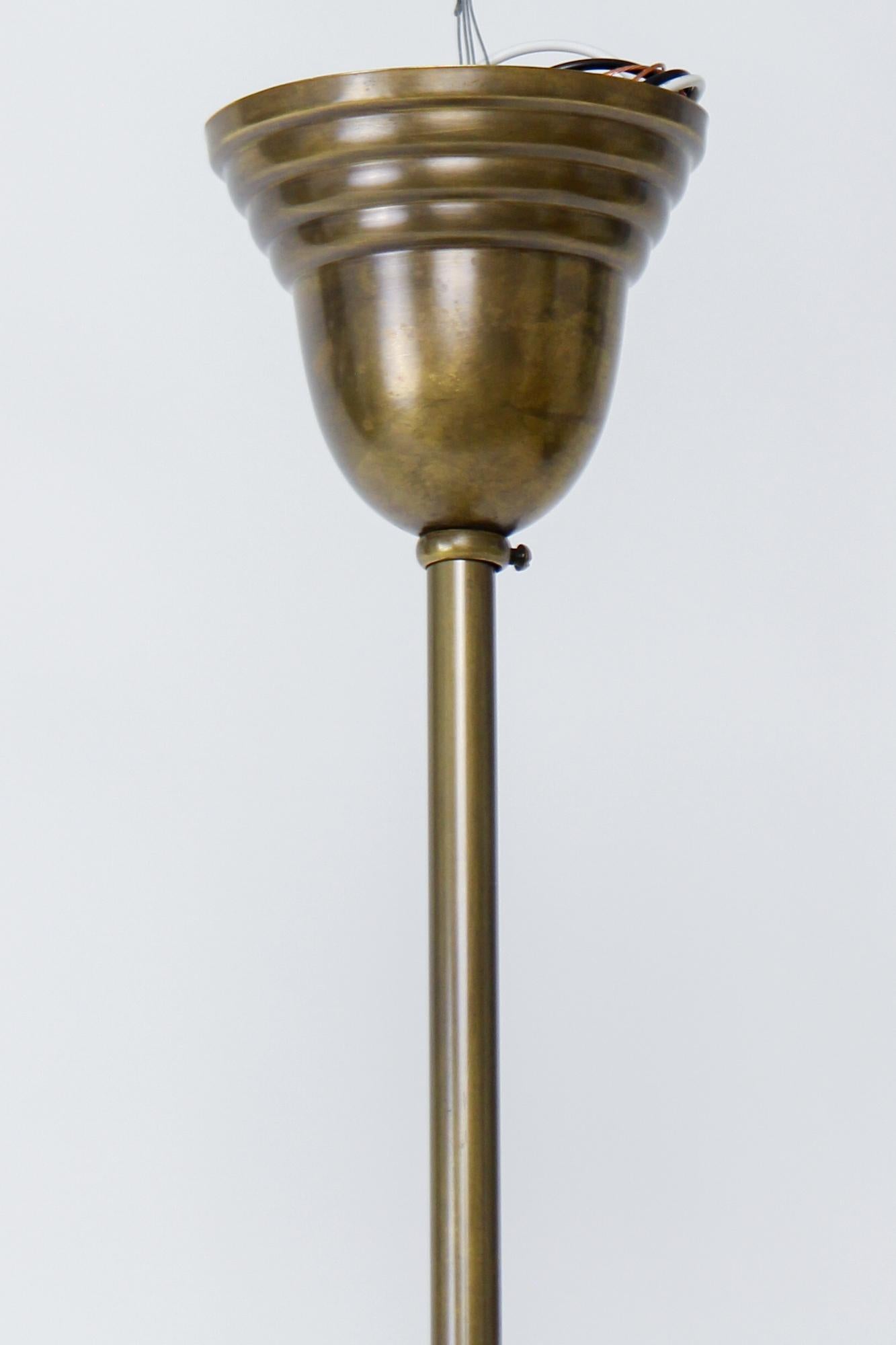 Early 20th Century Tinted White Glass and Brass Pole Pendant For Sale 2