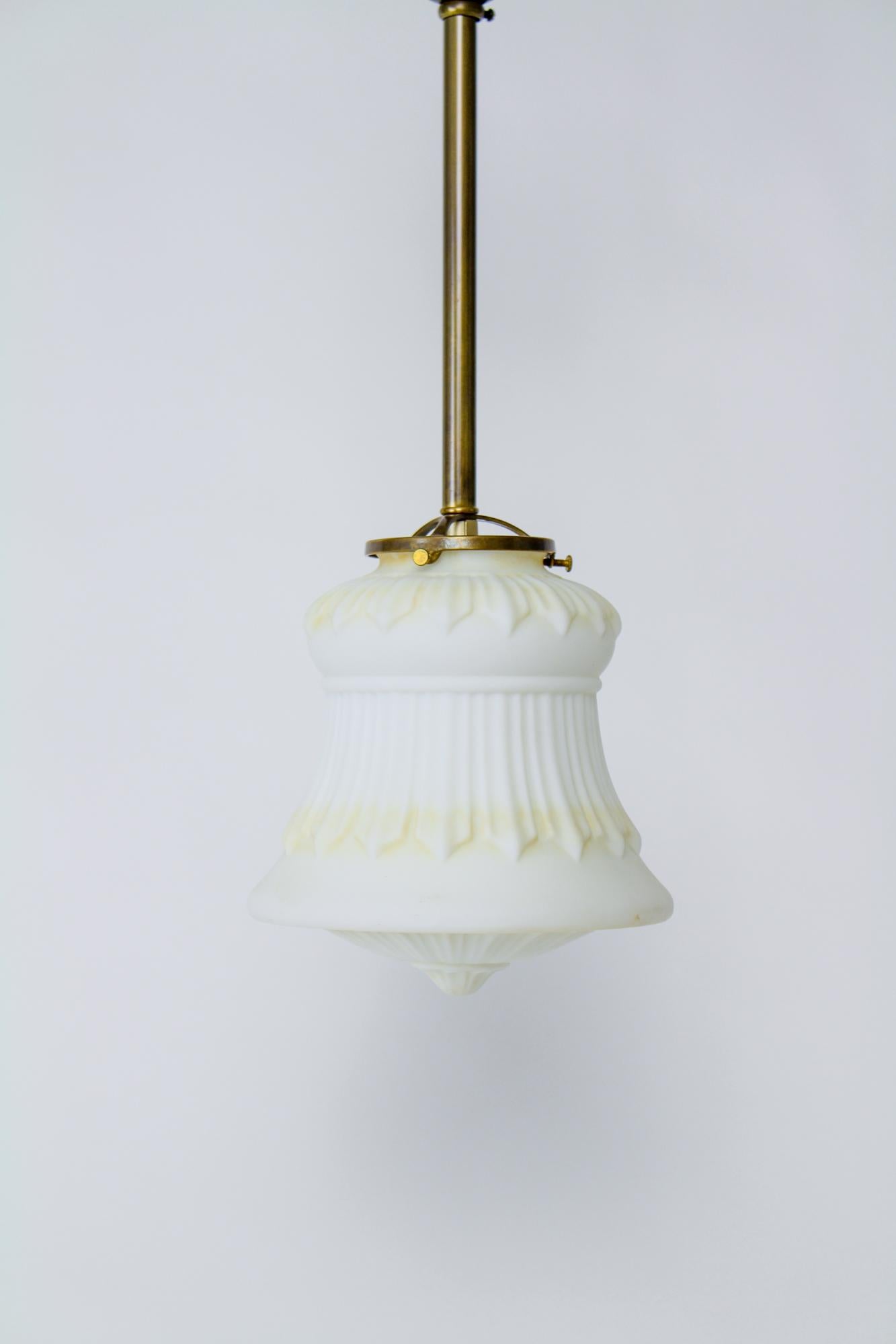 Early 20th Century Tinted White Glass and Brass Pole Pendant For Sale 3