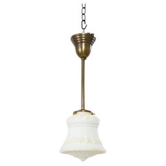 Used Early 20th Century Tinted White Glass and Brass Pole Pendant