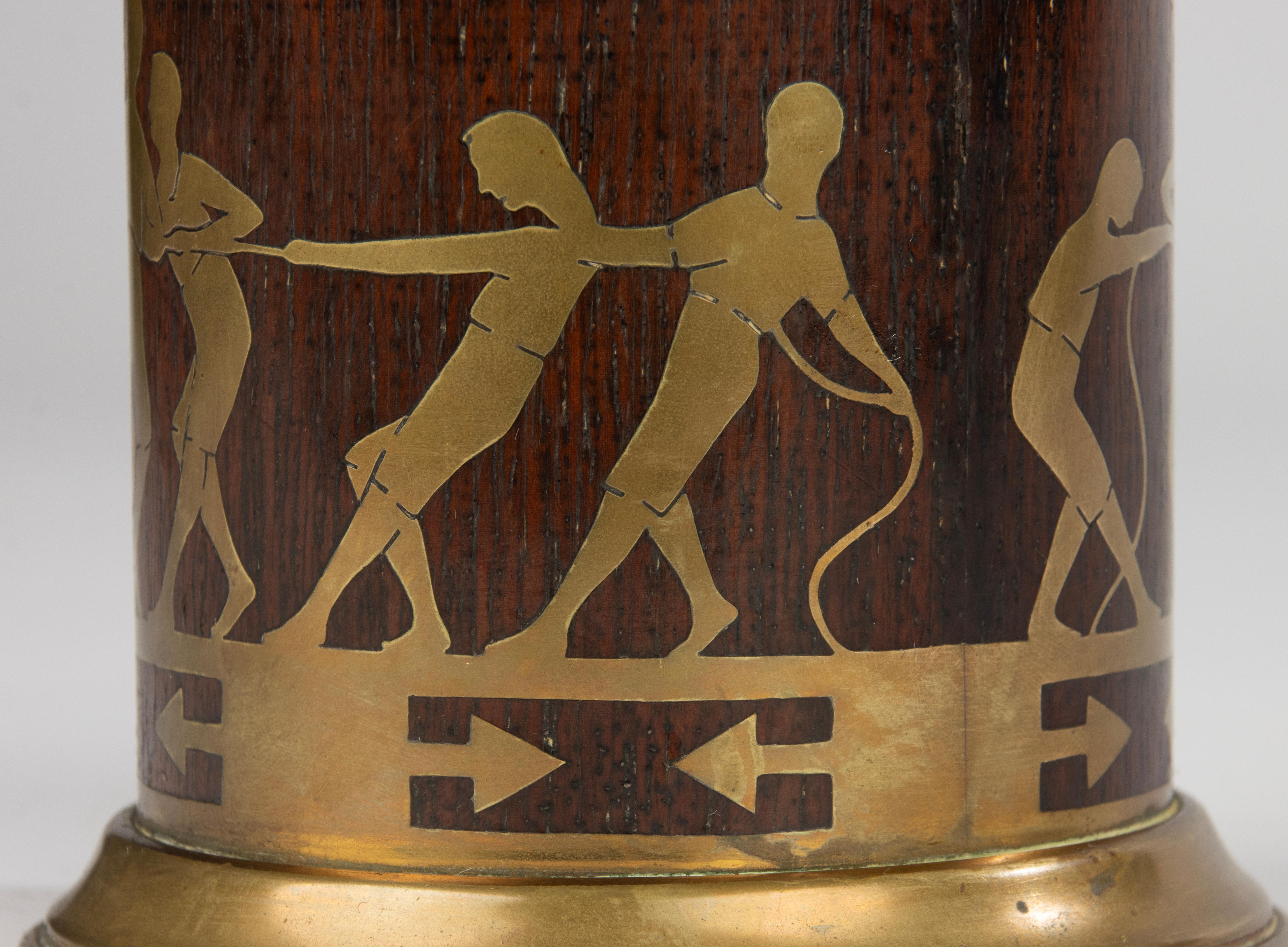 Early 20th Century Tobacco Jar - Erhard & Söhne - Brass and Wood - Tug-of-War For Sale 7