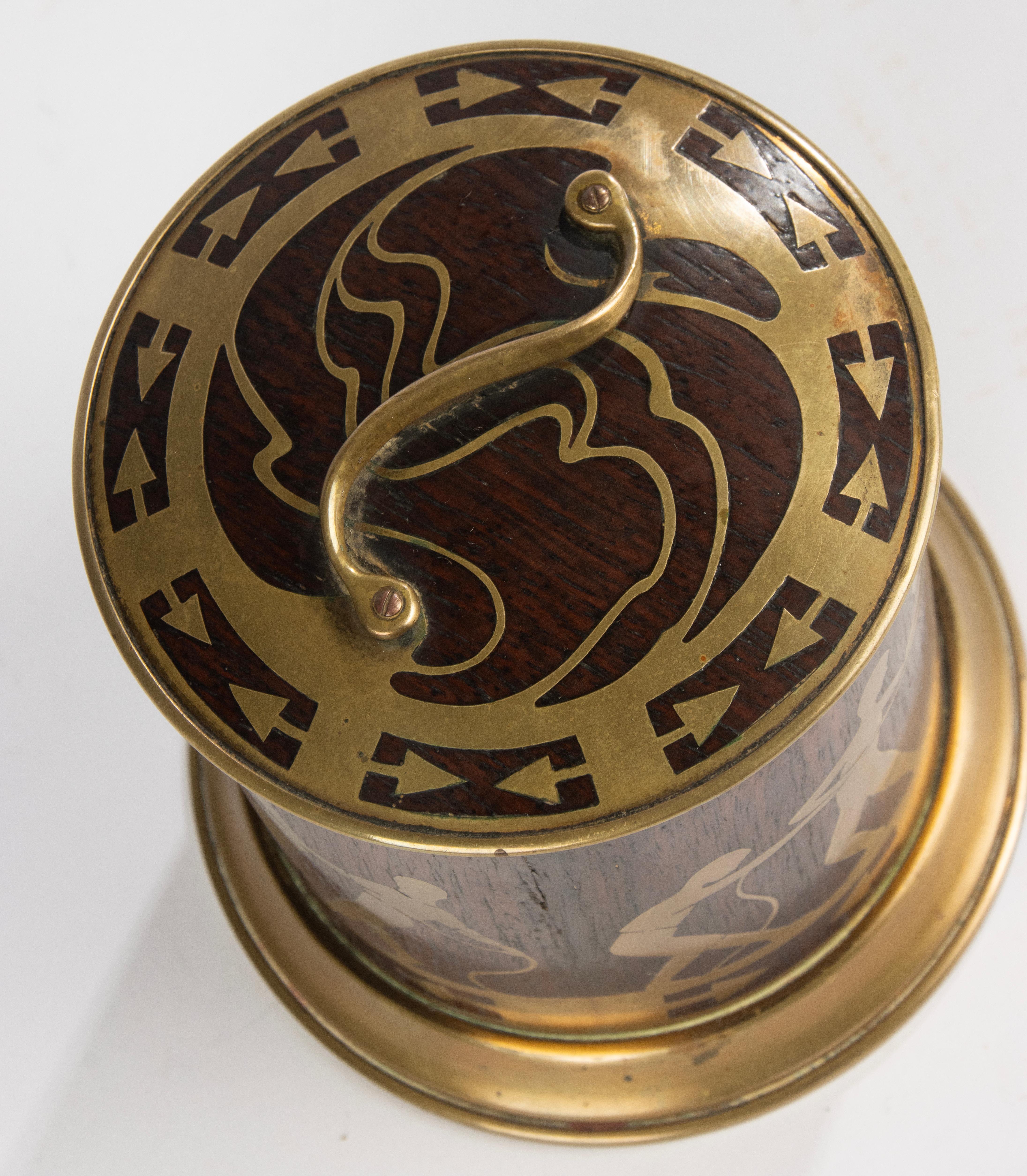 Early 20th Century Tobacco Jar - Erhard & Söhne - Brass and Wood - Tug-of-War For Sale 8