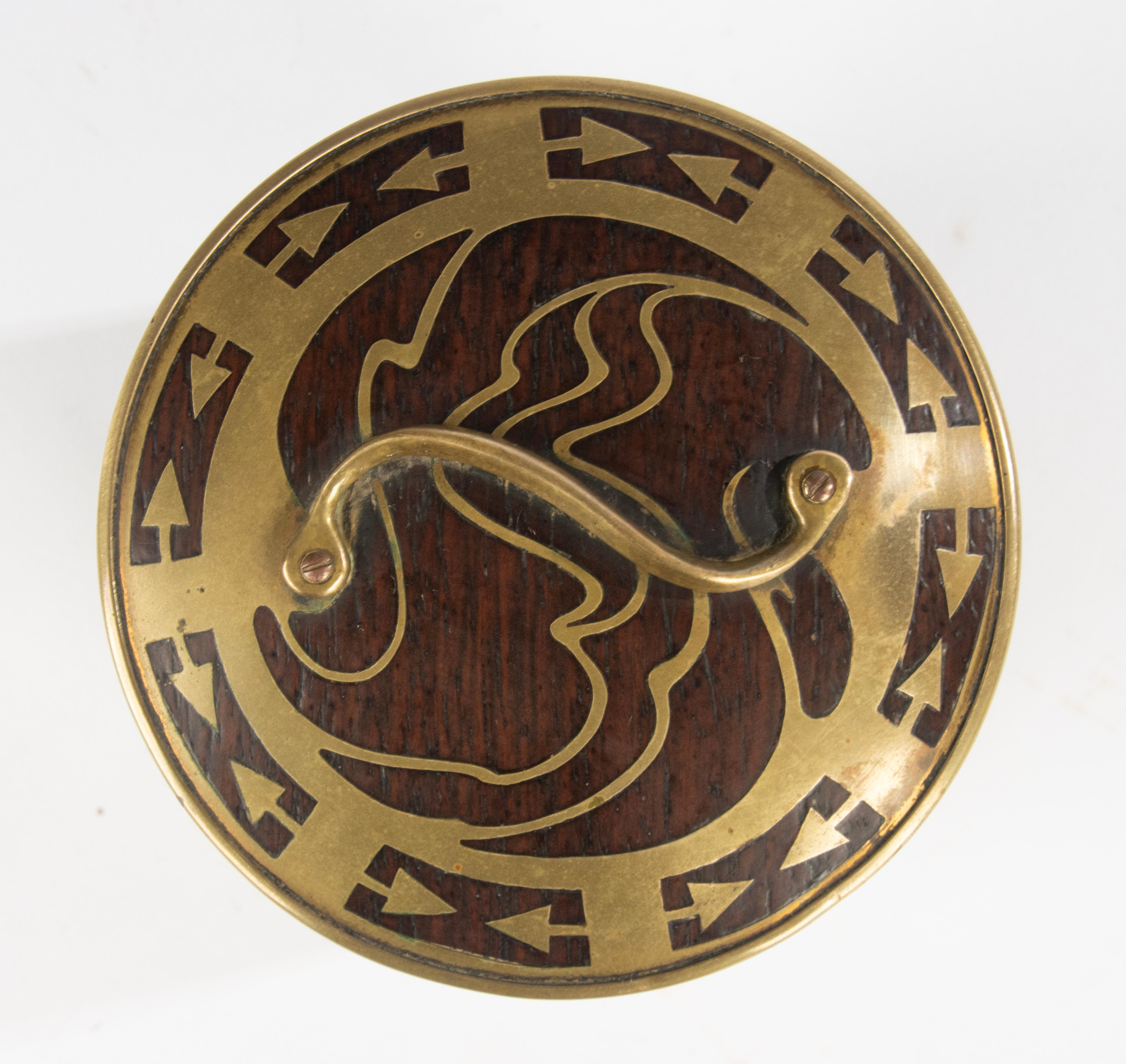 German Early 20th Century Tobacco Jar - Erhard & Söhne - Brass and Wood - Tug-of-War For Sale
