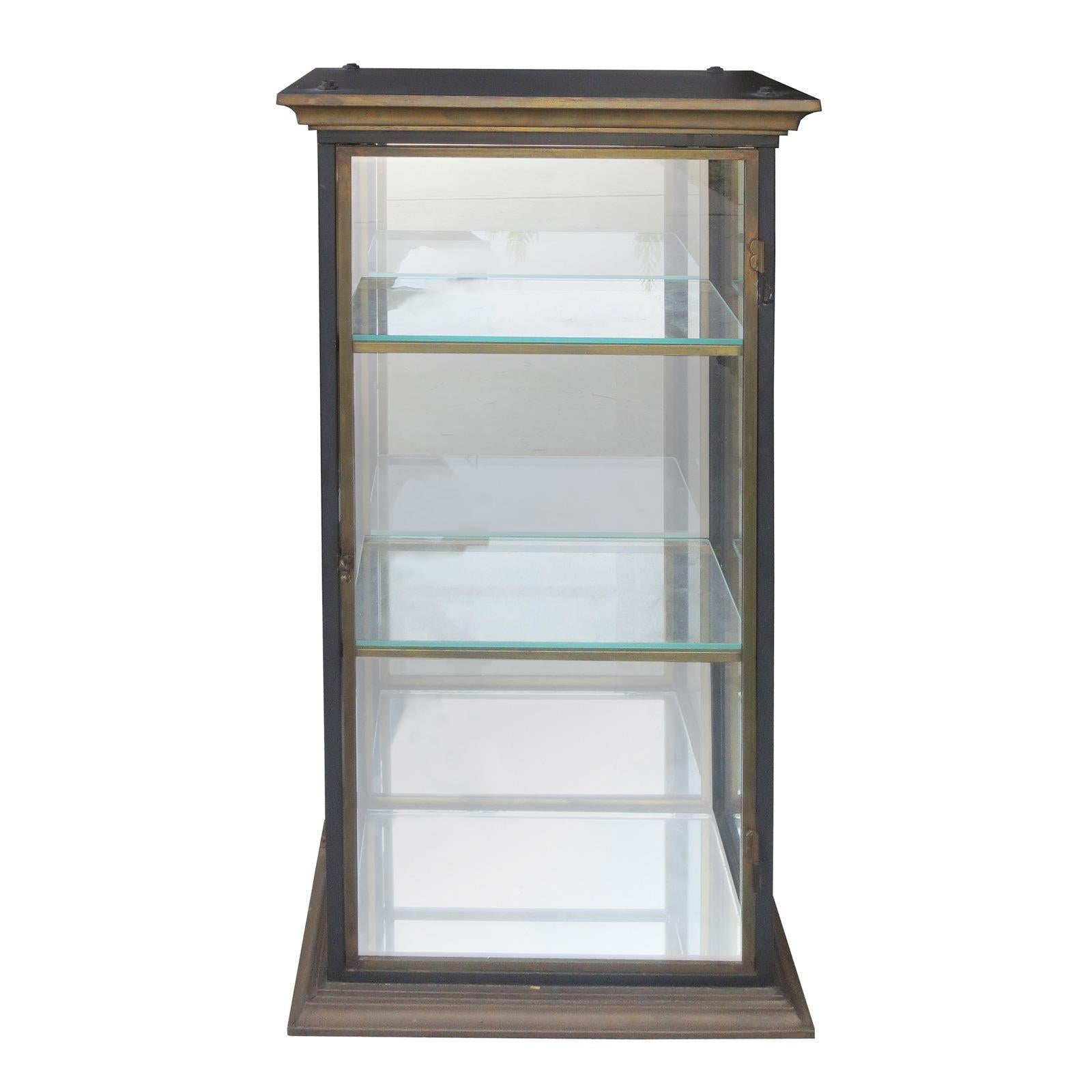 Early 20th Century Tole and Brass Hanging Mirrored Display Cabinet/Vitrine