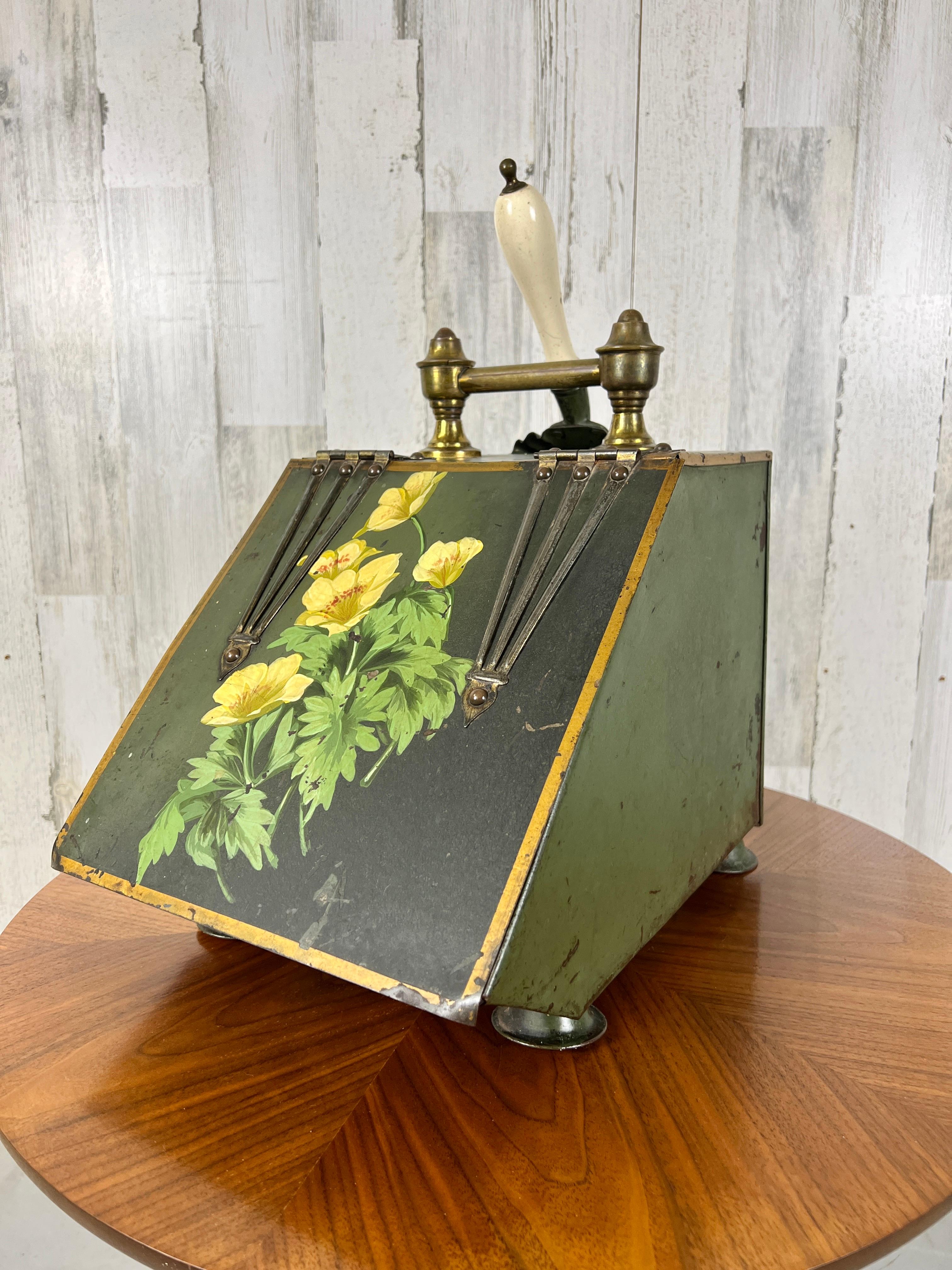 Late Victorian Early 20th Century Tole Painted Coal Box For Sale