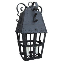 Early 20th Century Tole Three-Light Lantern with Punched Flower Detail