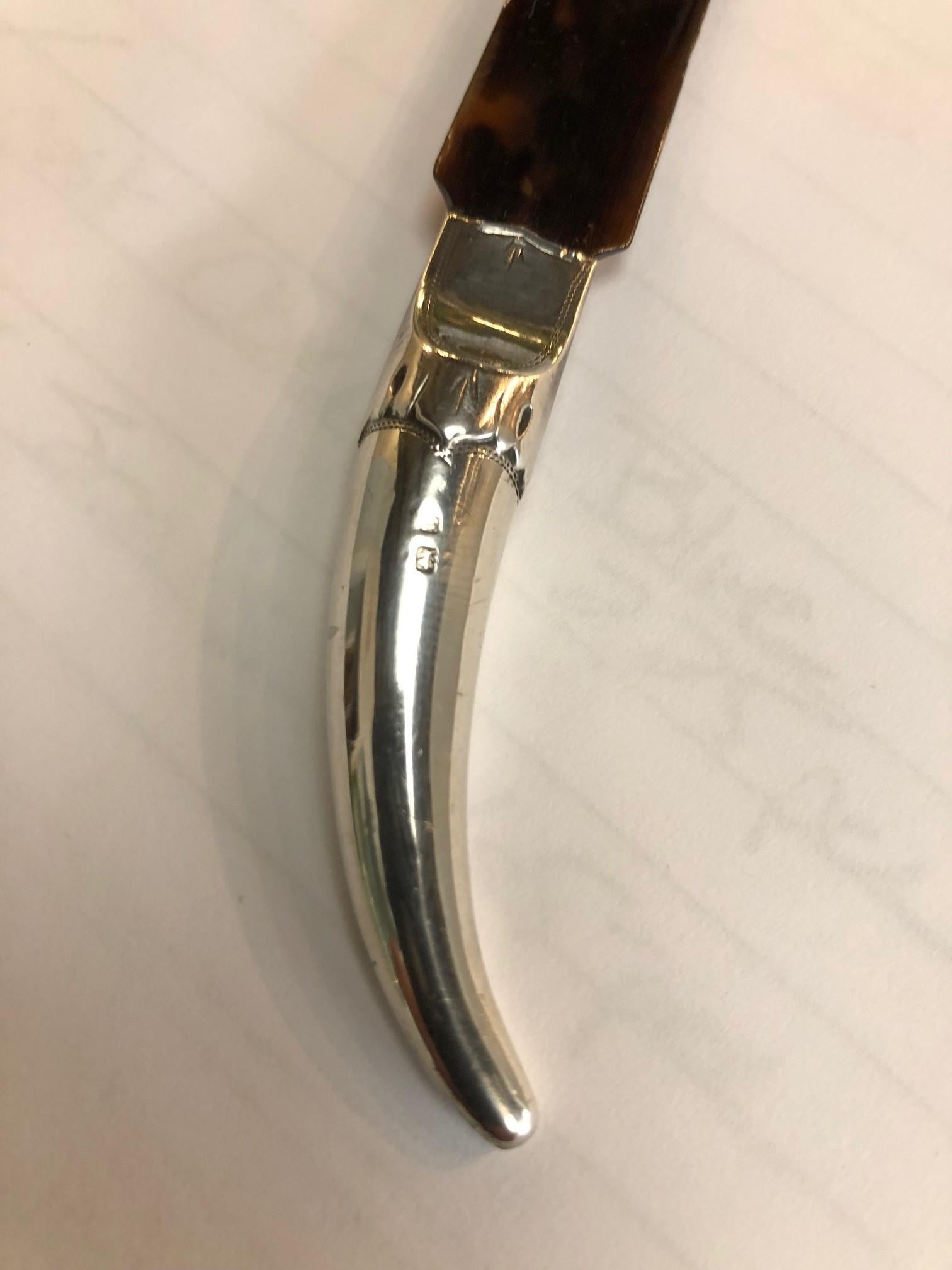 Early 20th Century Tortoise Shell Letter opener with a Sterling Silver Handle For Sale 2