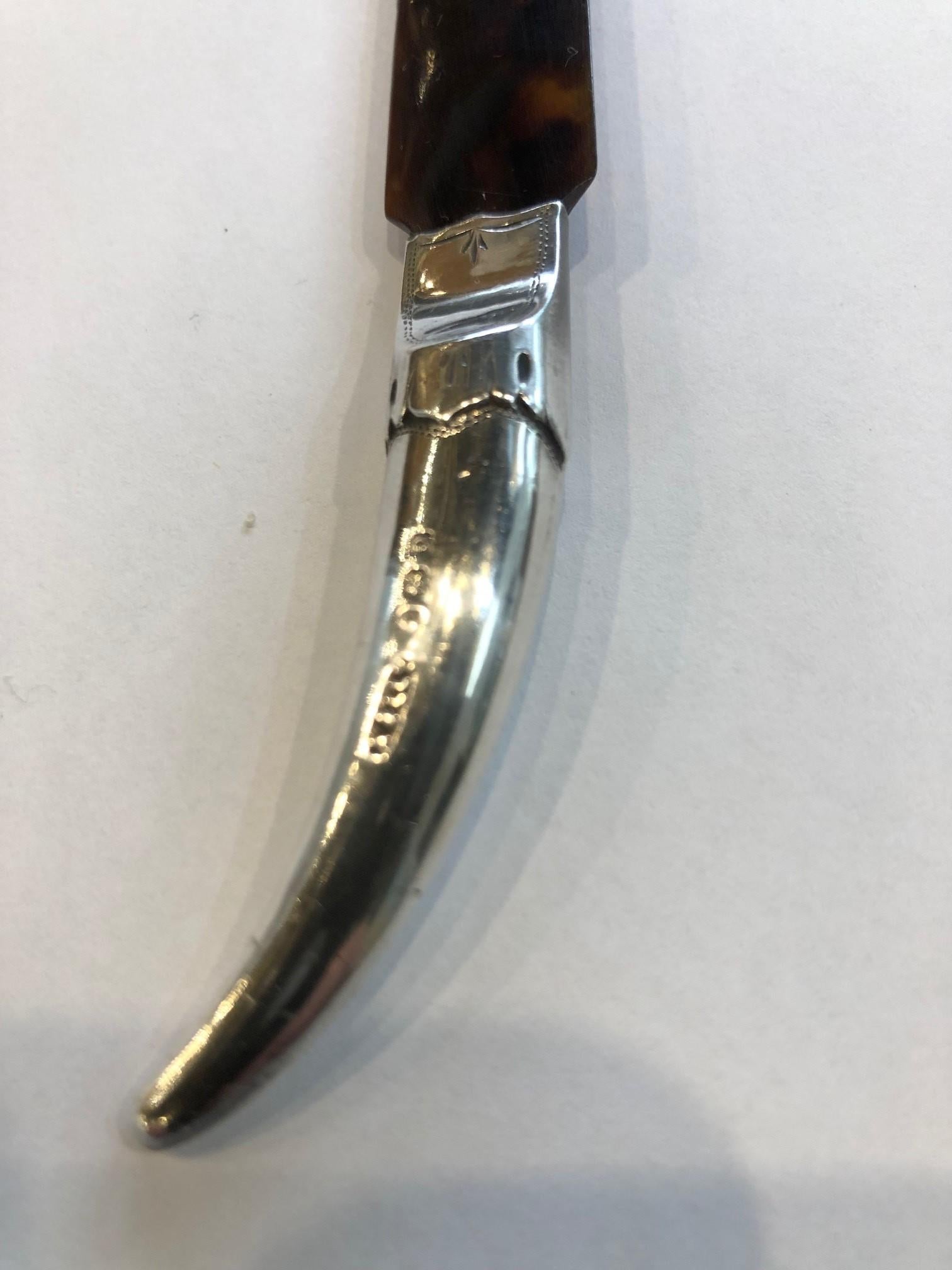 Early 20th Century Tortoise Shell Letter opener with a Sterling Silver Handle For Sale 3