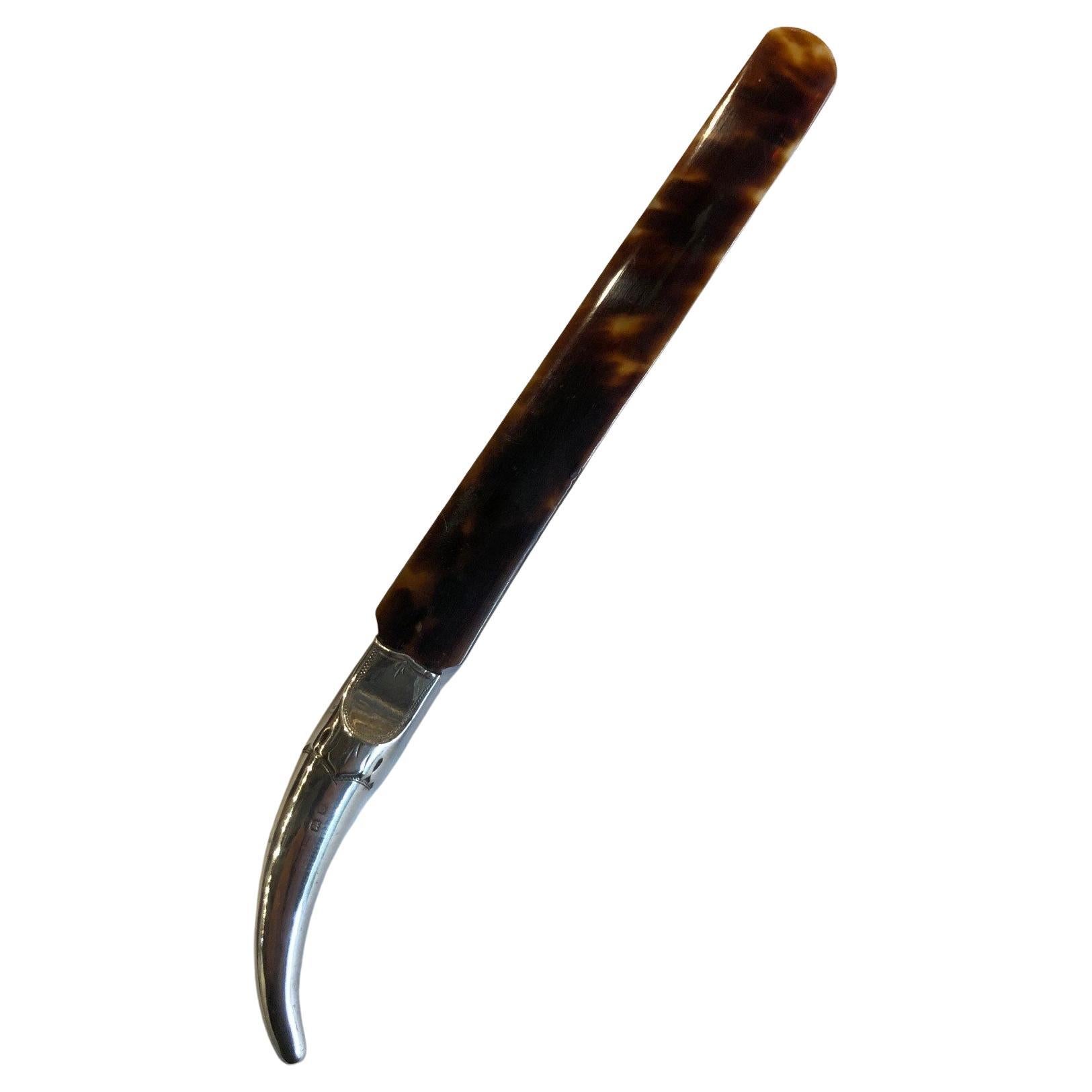 Early 20th Century Tortoise Shell Letter opener with a Sterling Silver Handle