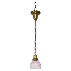 Early 20th Century Traditional Brass Pendant with Pink Vianne Glass