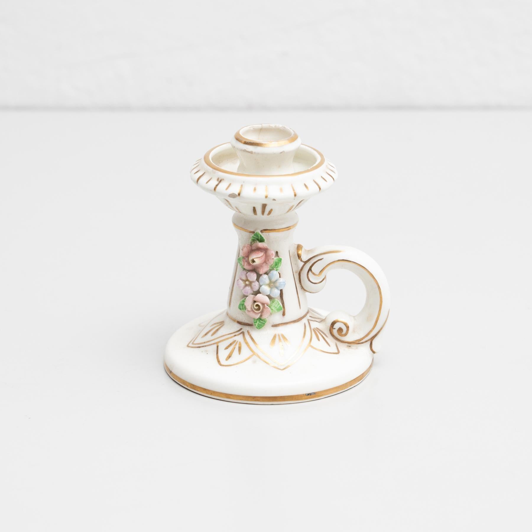 Spanish Early 20th Century Traditional Ceramic Candle Holder For Sale