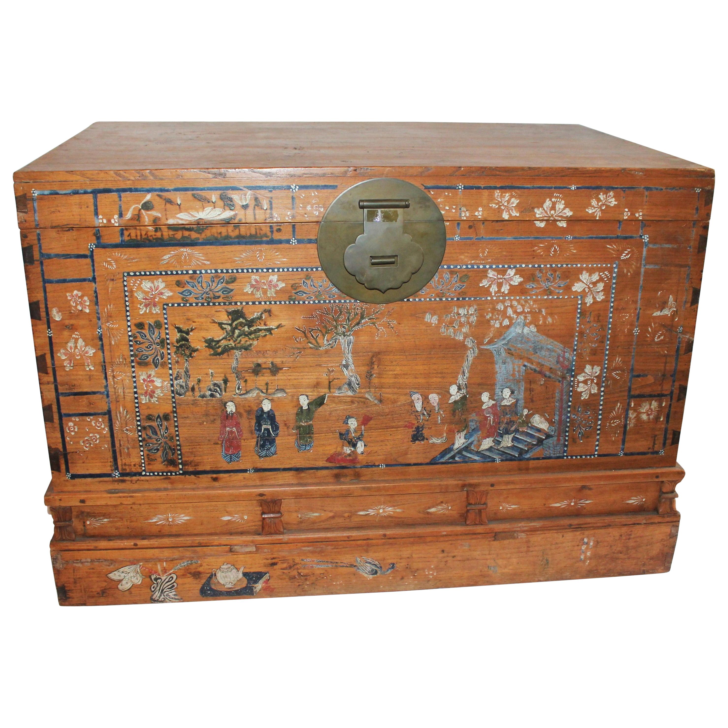 Early 20th Century Traditional Chinese Painted Trunk