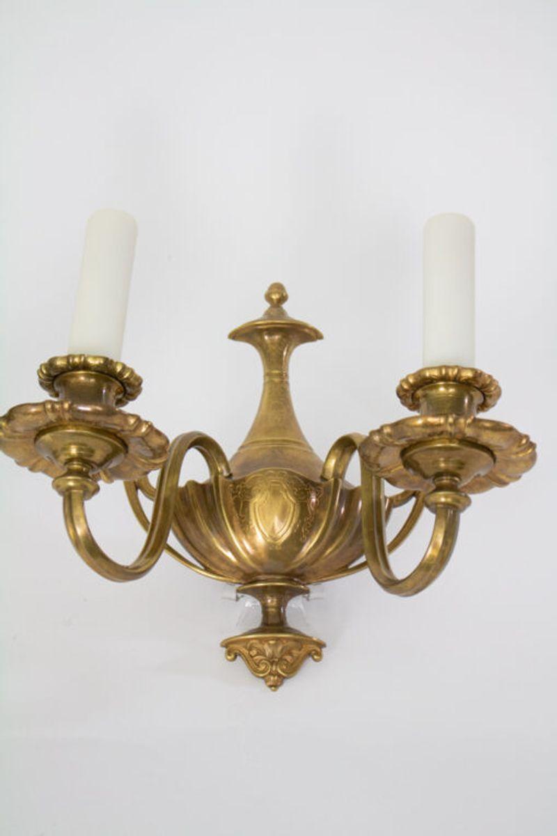 Georgian Early 20th Century Traditional E.F. Caldwell Brass Sconces, a Pair For Sale