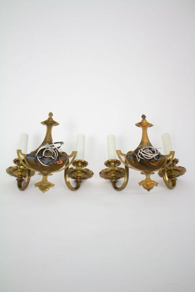 American Early 20th Century Traditional E.F. Caldwell Brass Sconces, a Pair For Sale