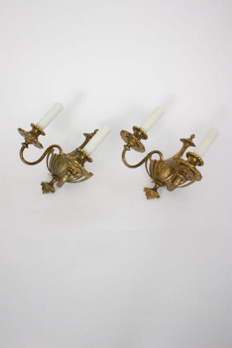 Early 20th Century Traditional E.F. Caldwell Brass Sconces, a Pair In Excellent Condition For Sale In Canton, MA