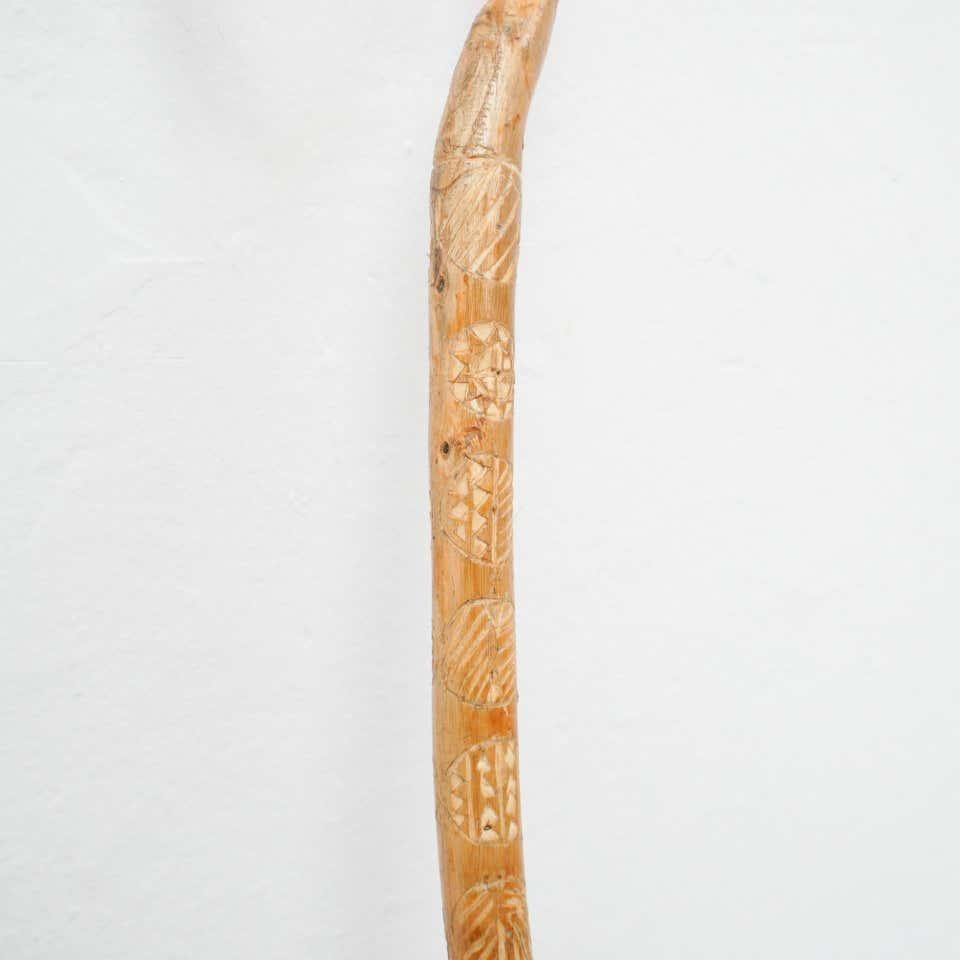 Hand-Carved Early 20th Century Traditional Hand Carved Wood Walking Stick For Sale