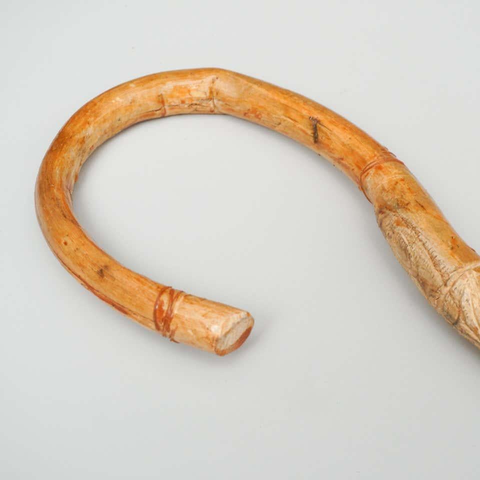 Early 20th Century Traditional Hand Carved Wood Walking Stick For Sale 1