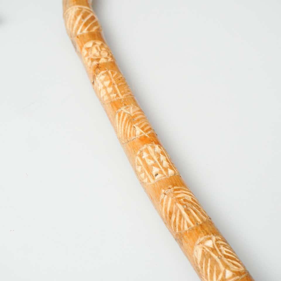 Early 20th Century Traditional Hand Carved Wood Walking Stick For Sale 2