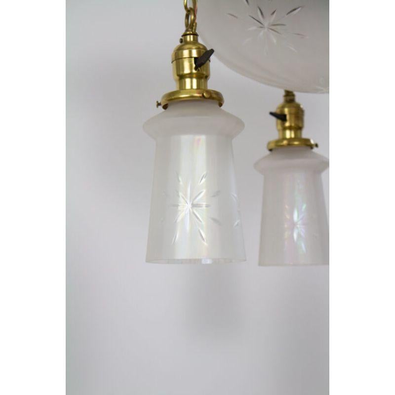 Neoclassical Revival Early 20th Century Traditional Iridescent Glass and Brass Flush Pan Light