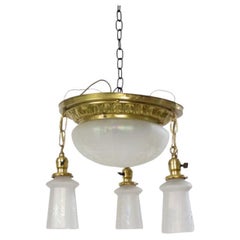 Early 20th Century Traditional Iridescent Glass and Brass Flush Pan Light