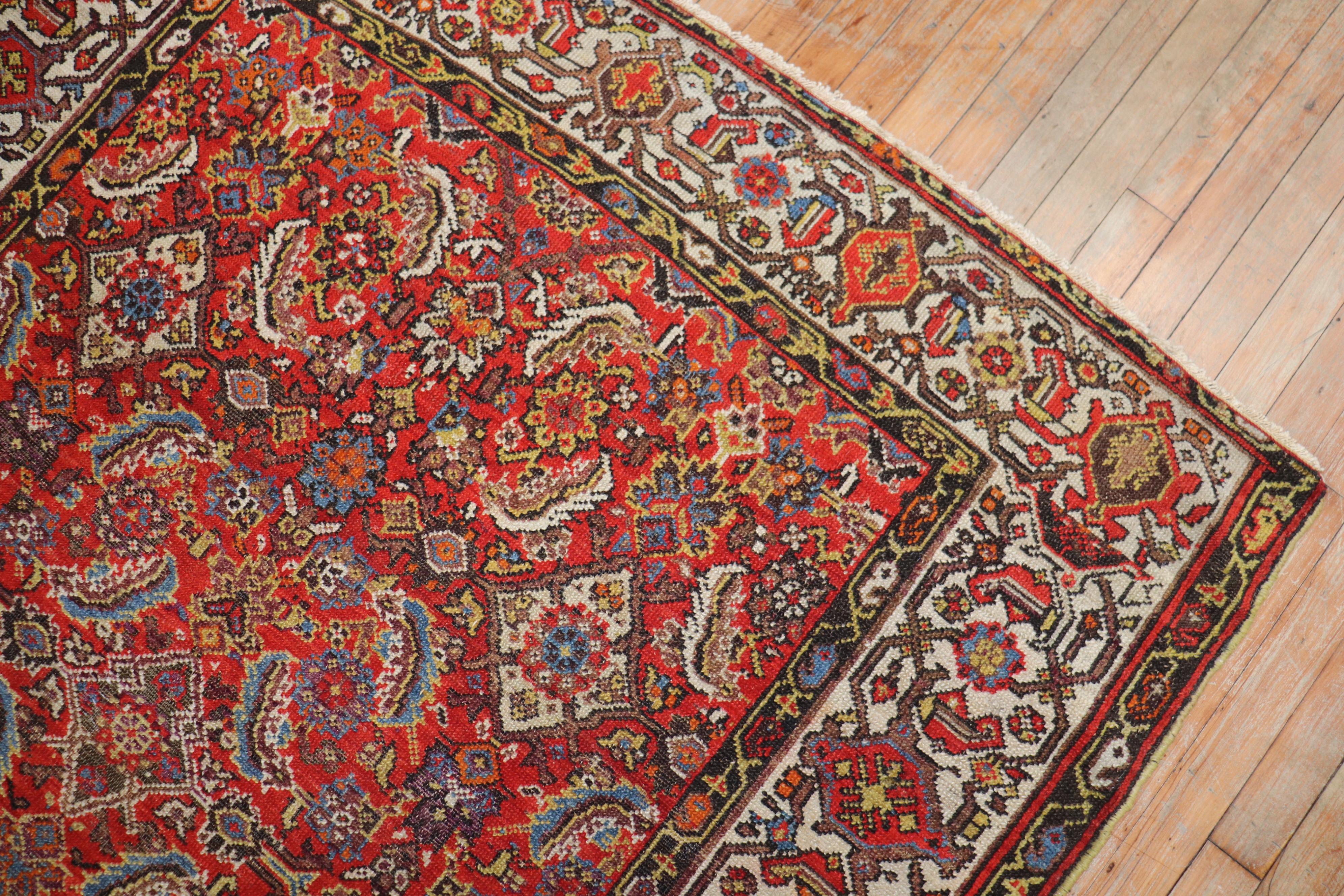 Early 20th Century Traditional Persian Malayer Rug with Red Herati Design Field In Good Condition For Sale In New York, NY