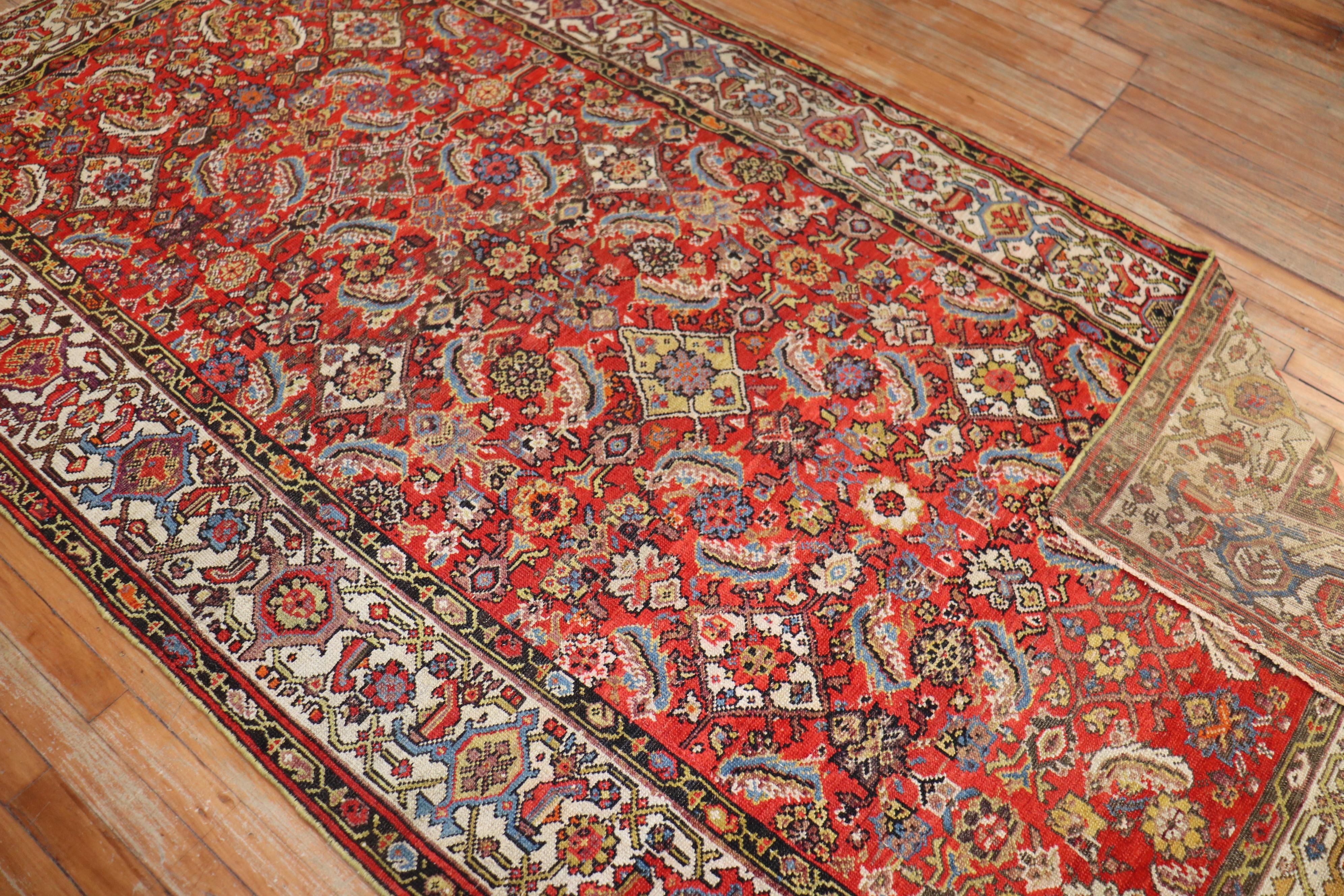 Wool Early 20th Century Traditional Persian Malayer Rug with Red Herati Design Field For Sale