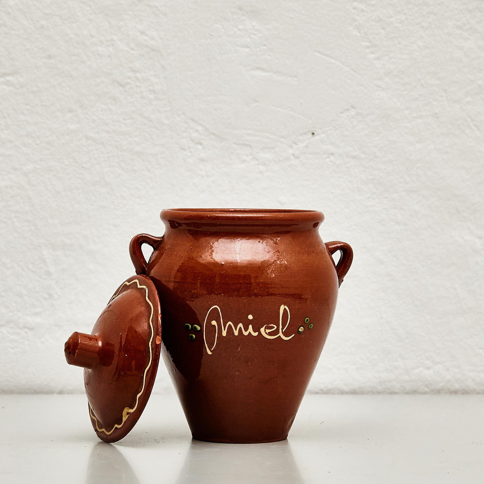Early 20th Century Traditional Rustic Spanish Ceramic Honey Pot 4