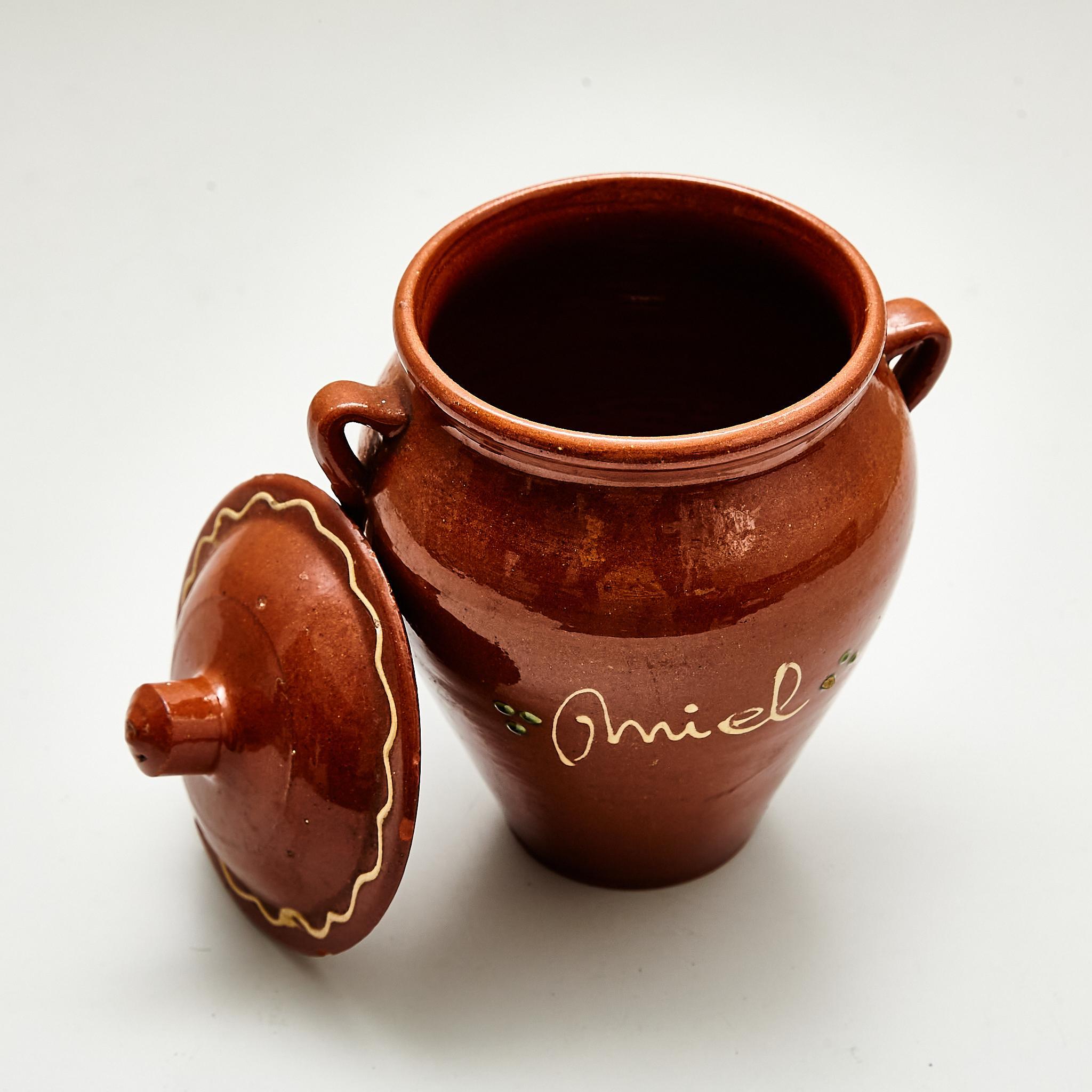 Anfang des 20. Jahrhunderts Traditioneller Rustikaler Spanischer Keramik Honey Pot im Angebot 7