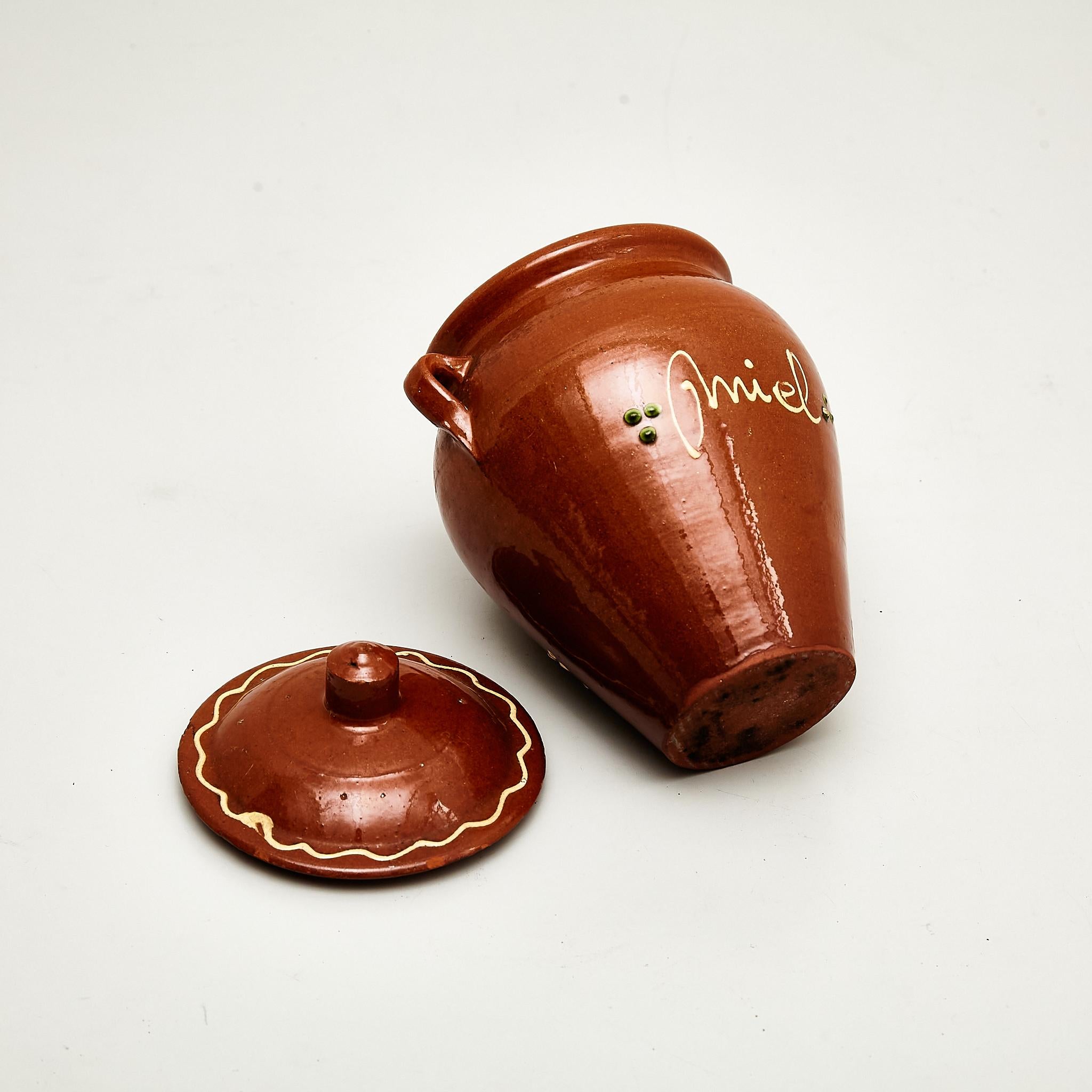 Early 20th Century Traditional Rustic Spanish Ceramic Honey Pot 6