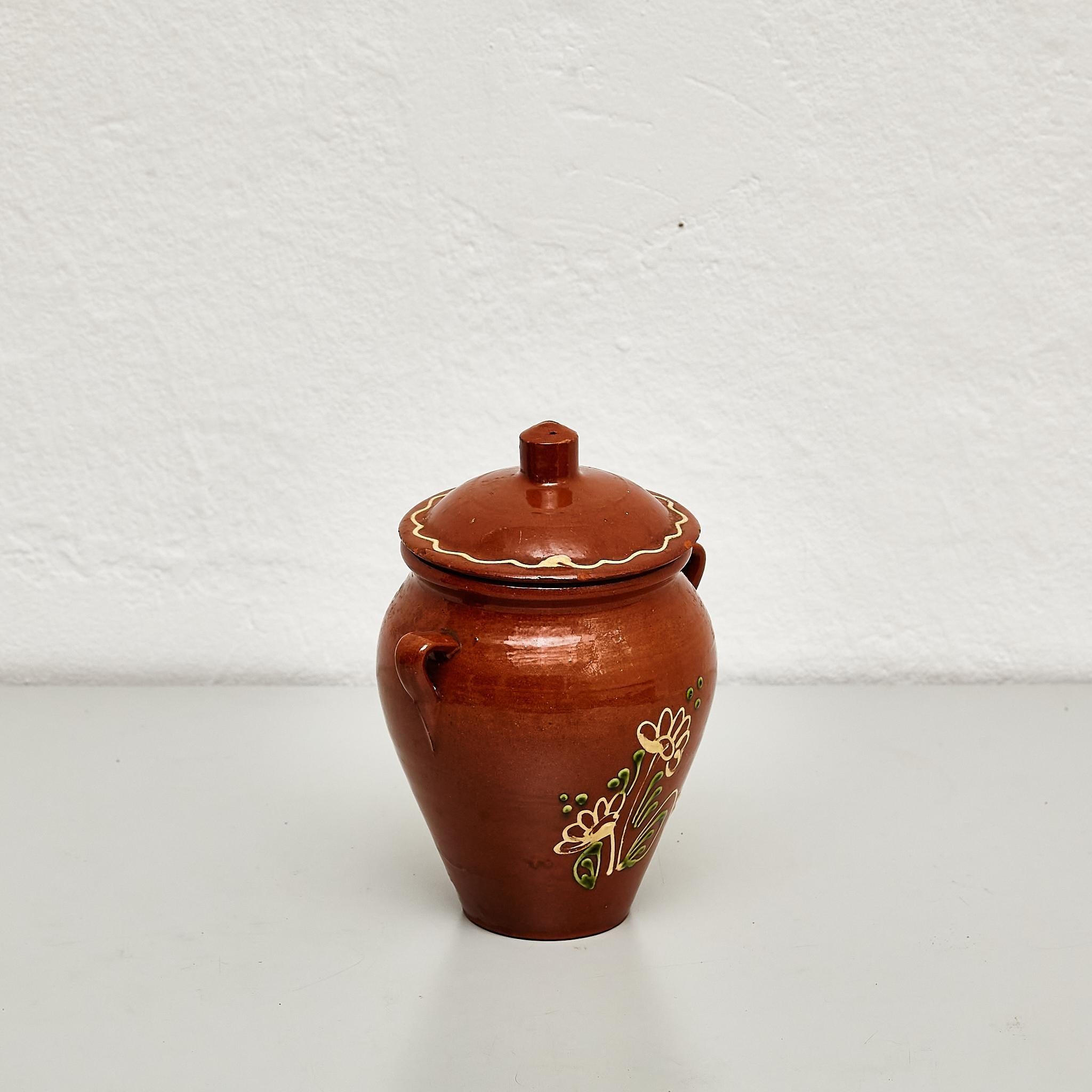 Early 20th Century Traditional Rustic Spanish Ceramic Honey Pot For Sale 1
