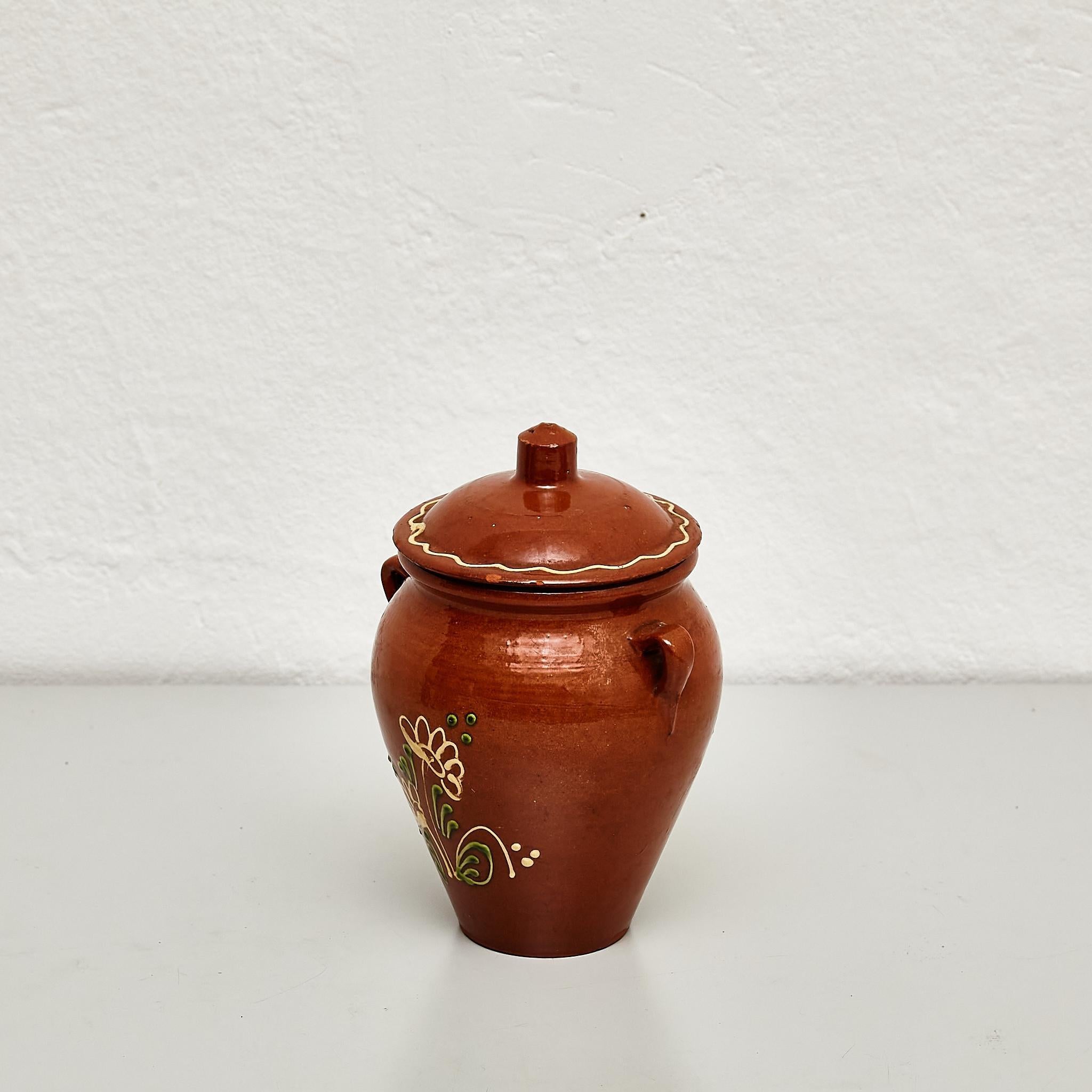 Early 20th Century Traditional Rustic Spanish Ceramic Honey Pot For Sale 2