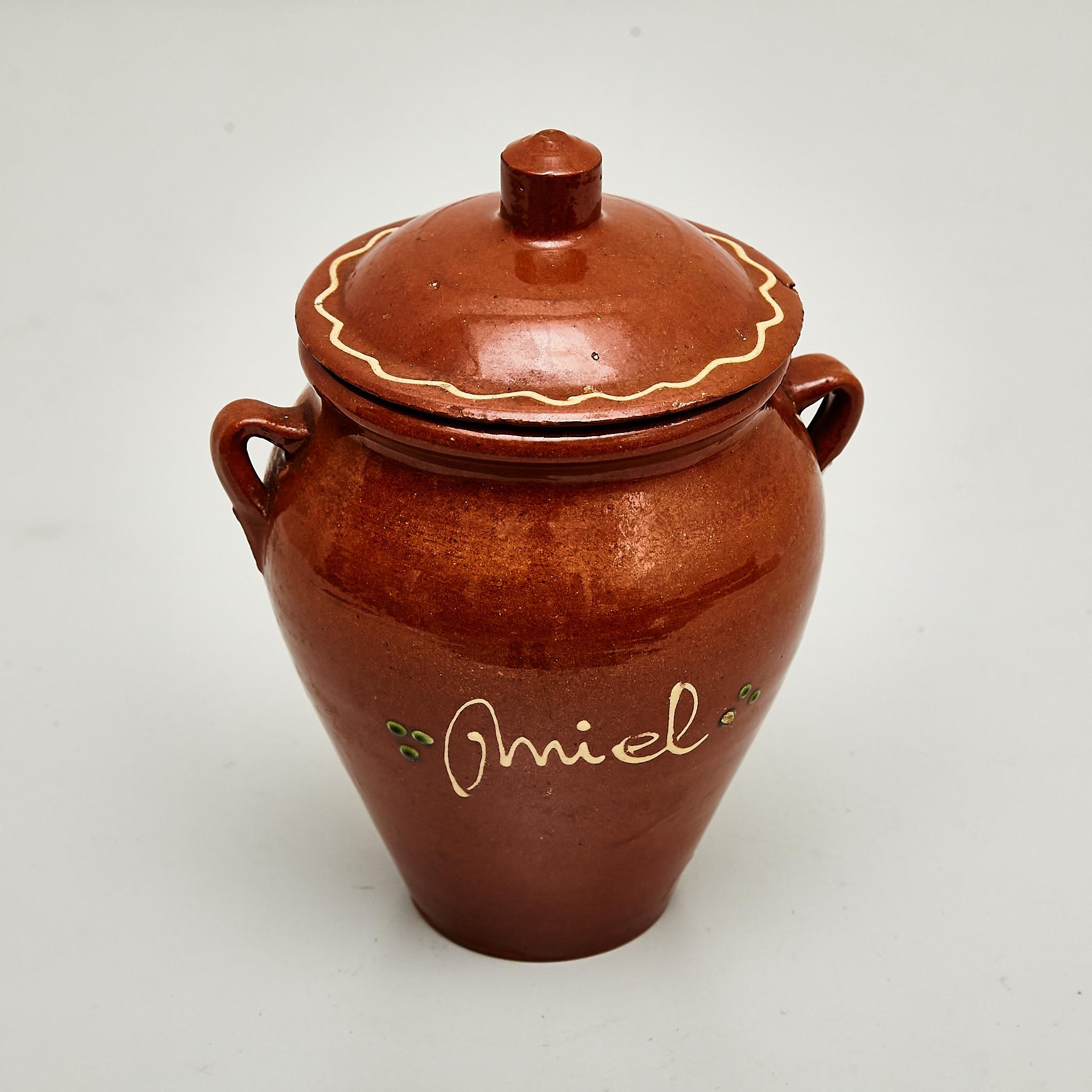 Anfang des 20. Jahrhunderts Traditioneller Rustikaler Spanischer Keramik Honey Pot im Angebot 3