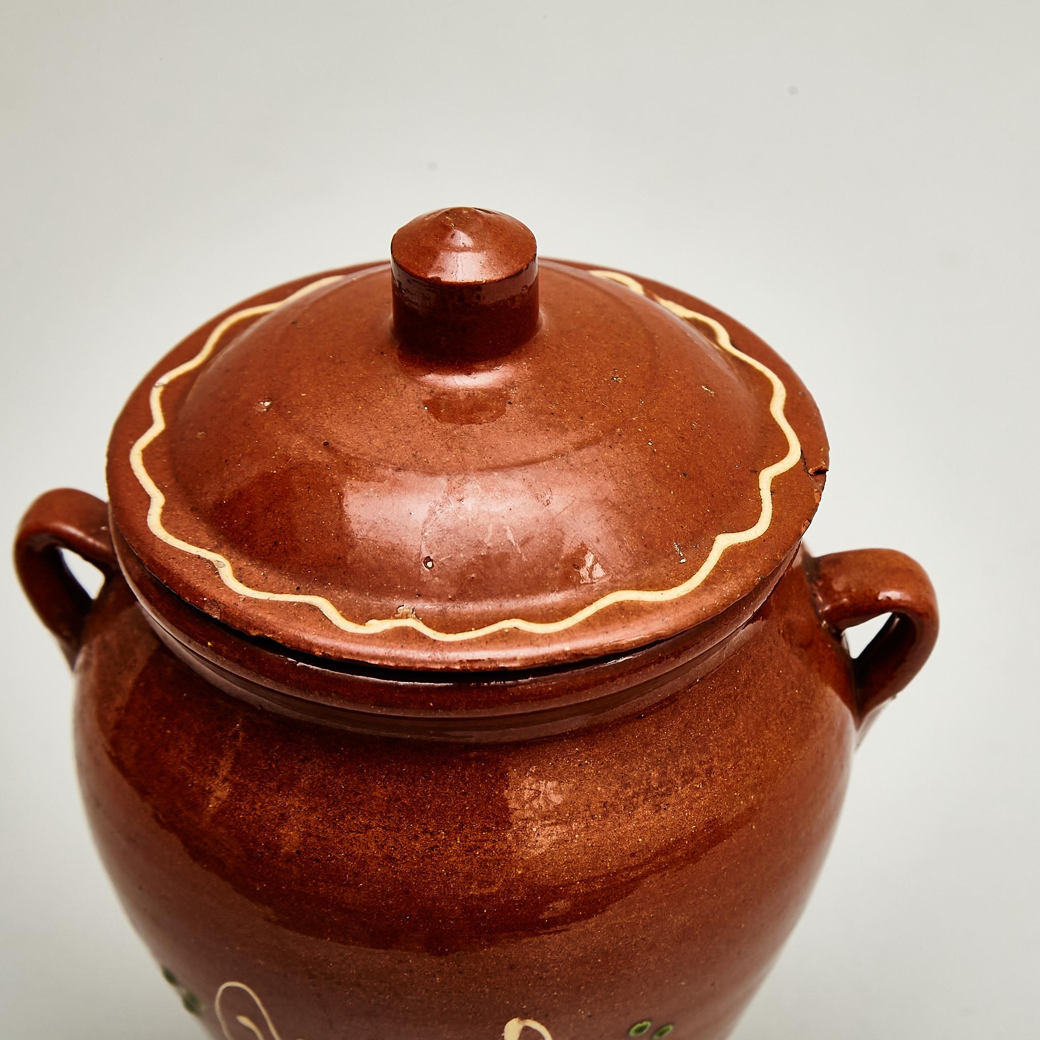 Early 20th Century Traditional Rustic Spanish Ceramic Honey Pot For Sale 4