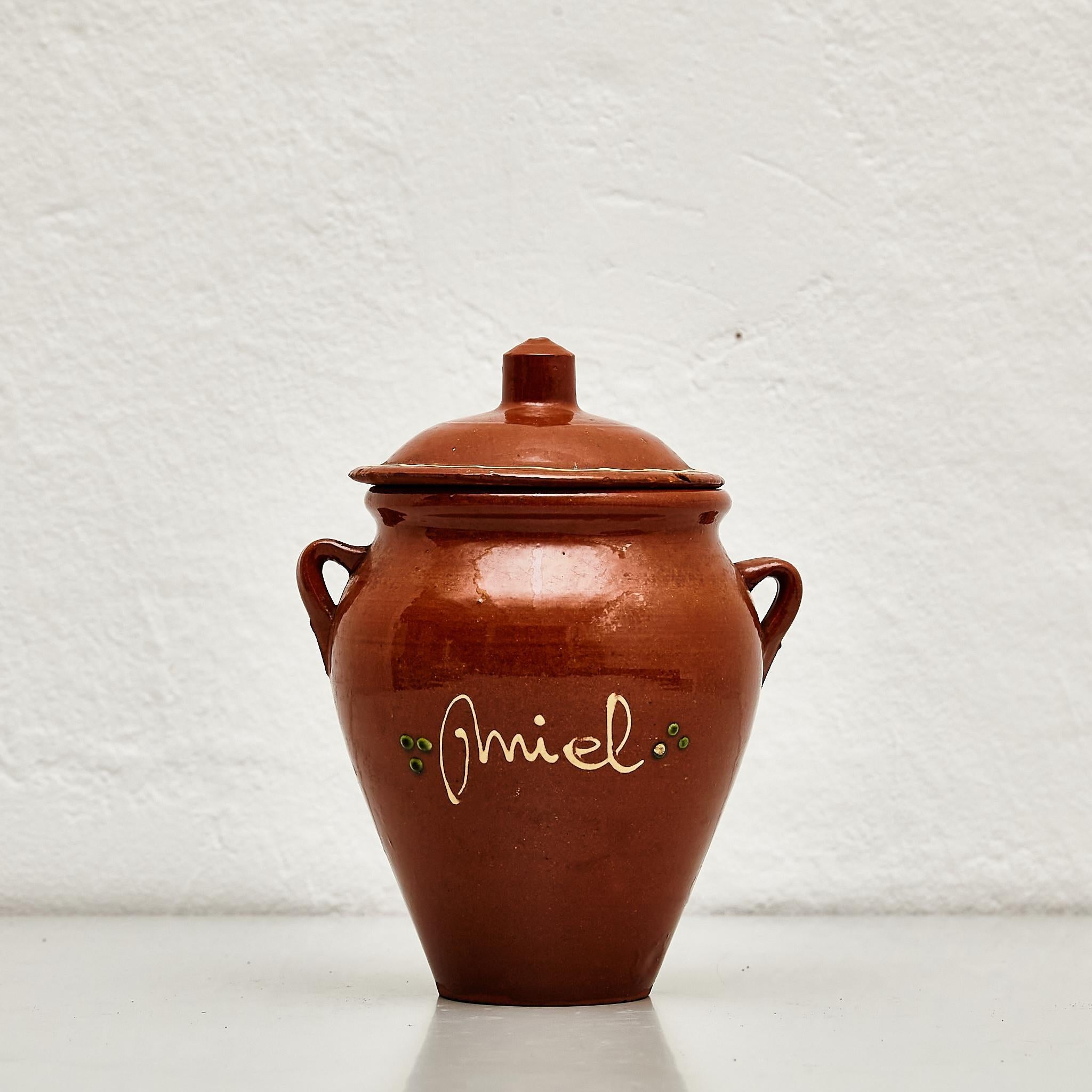 Anfang des 20. Jahrhunderts Traditioneller Rustikaler Spanischer Keramik Honey Pot im Angebot 5
