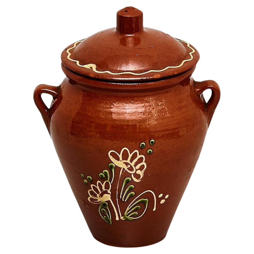 Early 20th Century Traditional Rustic Spanish Ceramic Honey Pot For Sale