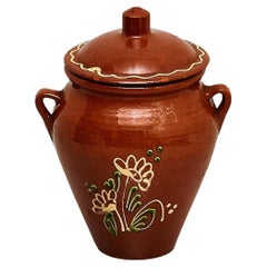 Used Early 20th Century Traditional Rustic Spanish Ceramic Honey Pot