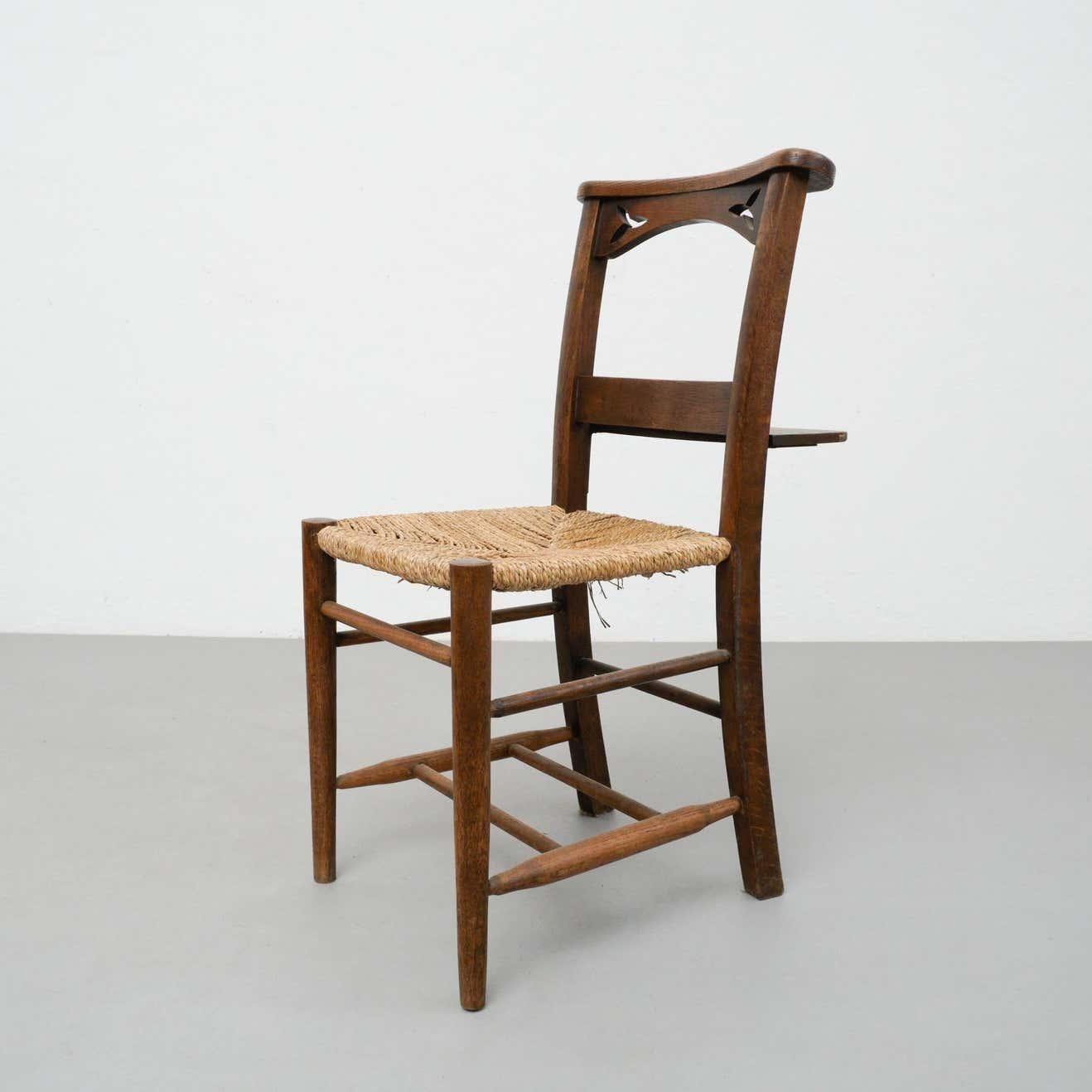 French Early 20th Century Traditional Wood and Rattan Church Chair